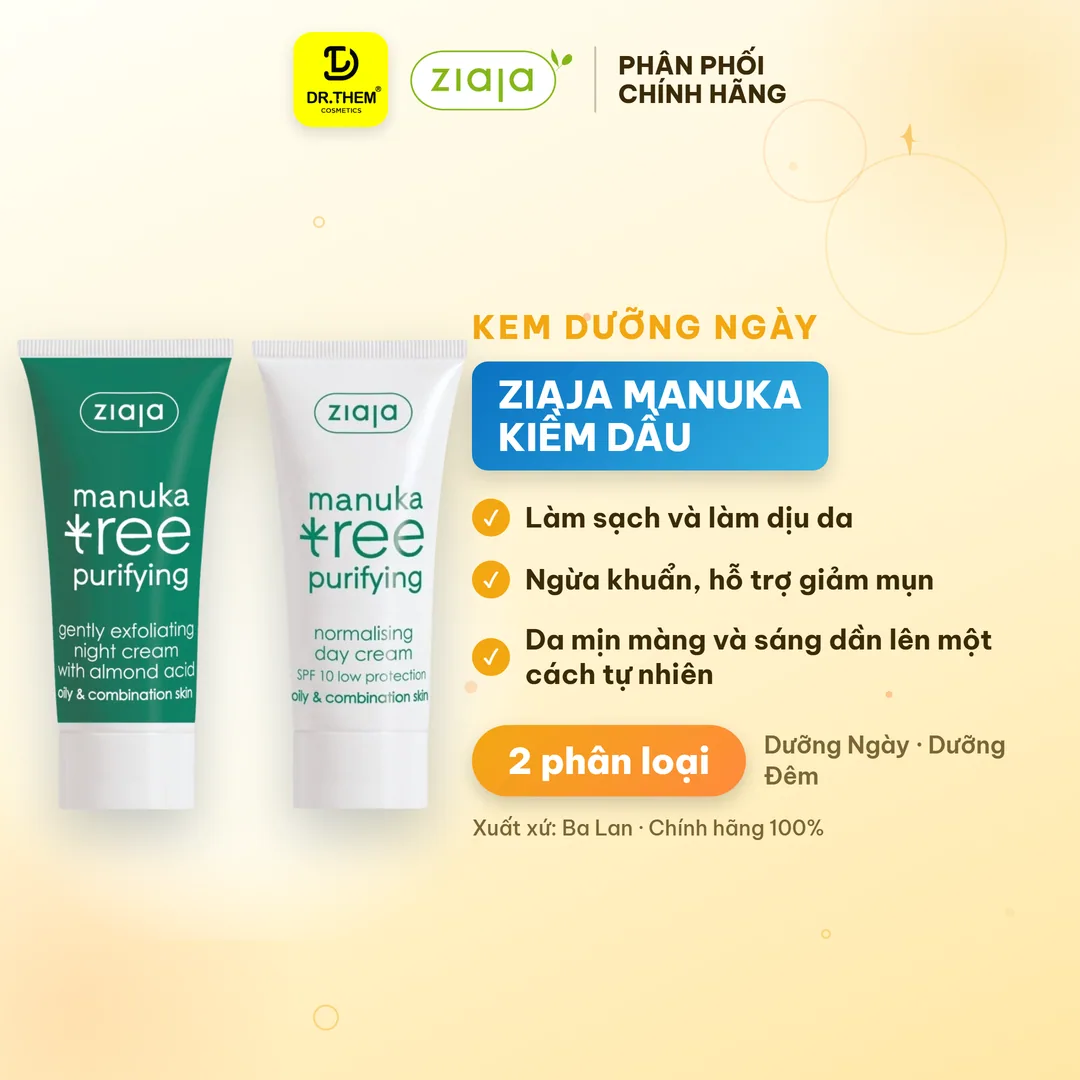 Kem Dưỡng Ziaja Manuka Tree Purifying Normalising Kiềm Dầu Cân Bằng Ngày Đêm Cho Da Dầu Mụn 50ml