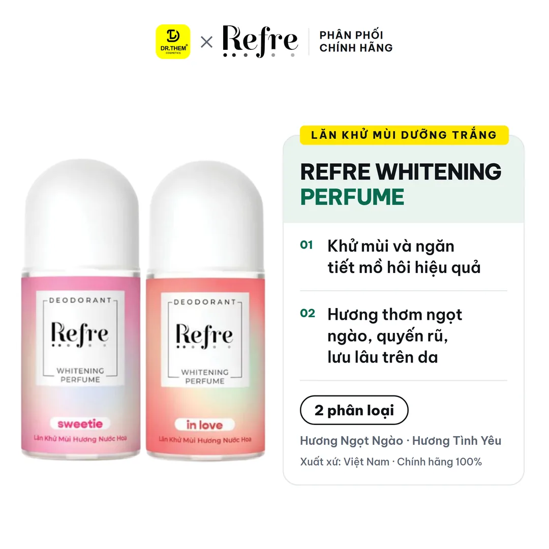 Lăn Khử Mùi Refre Whitening Perfume Hương Nước Hoa Khử Mùi Giảm Tiết Mồ Hôi Dưỡng Sáng Vùng Da Dưới Cánh Tay 40ml