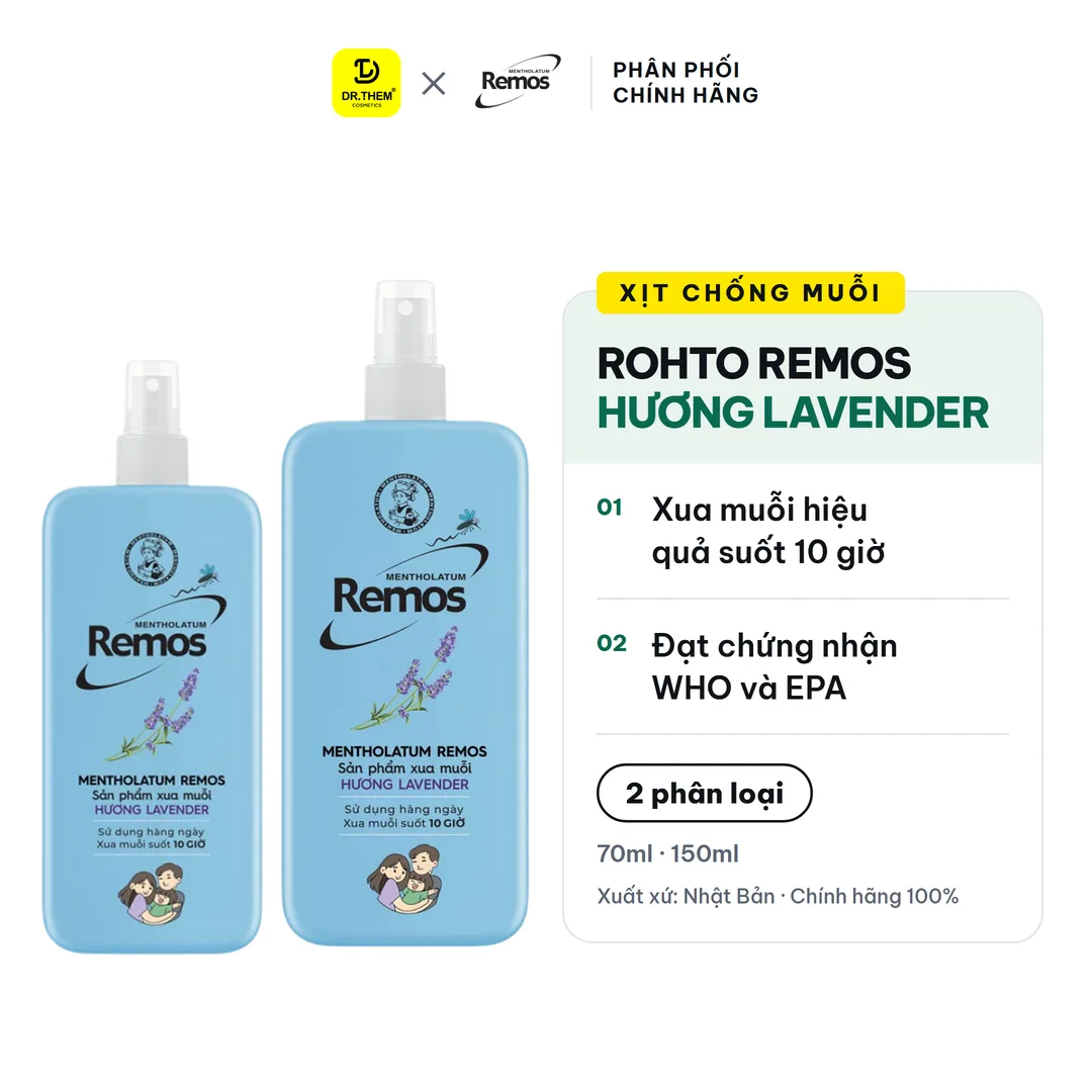 Xịt Xua Muỗi Rohto Remos Picaridin Và Tinh Dầu Thiên Nhiên Xua Đuổi Muỗi Côn Trùng Cho Bé Và Người Lớn 70ml/150ml