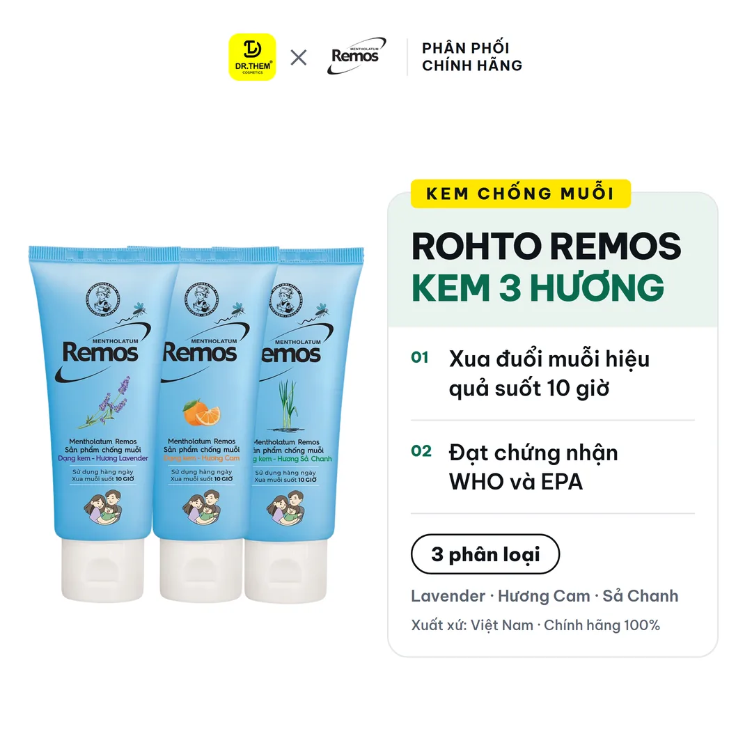 Kem Chống Muỗi Rohto Remos Picaridin Và Tinh Dầu Thiên Nhiên Xua Đuổi Muỗi Côn Trùng Cho Bé Và Người Lớn 70g
