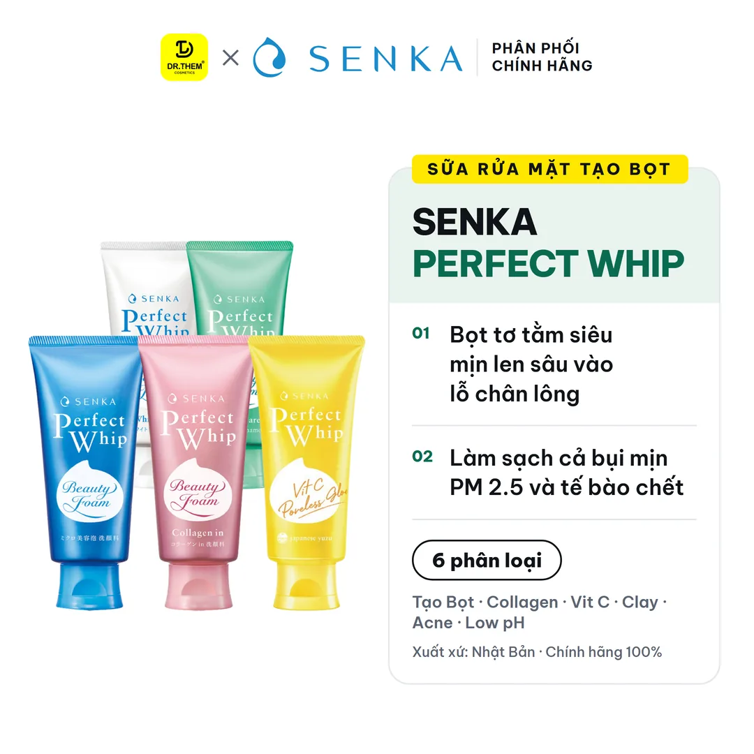 Sữa Rửa Mặt Senka Perfect Whip Facial Foam Wash Tạo Bọt Tơ Tằm Trắng Làm Sạch Sâu Dưỡng Ẩm 100g 120g