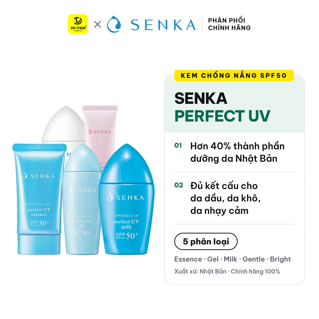 Kem Chống Nắng Senka Perfect UV SPF50+ PA++++ Bảo Vệ Da Kiềm Dầu Dưỡng Ẩm Nâng Tông 40ml 50ml 80ml