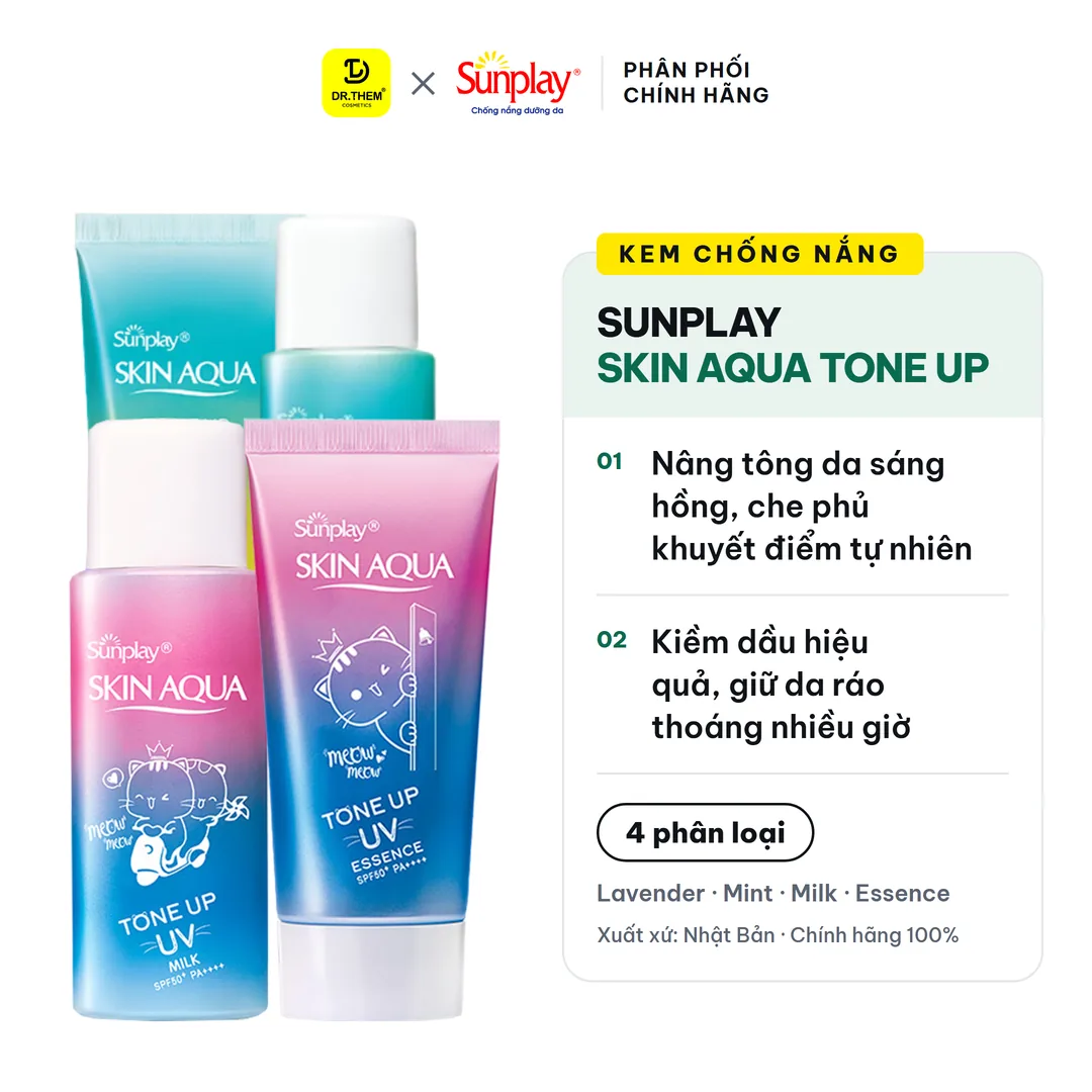 Kem Chống Nắng Sunplay Skin Aqua Tone Up UV SPF50+ PA++++ Hiệu Chỉnh Sắc Da Nâng Tông Kiềm Dầu 50g 50ml