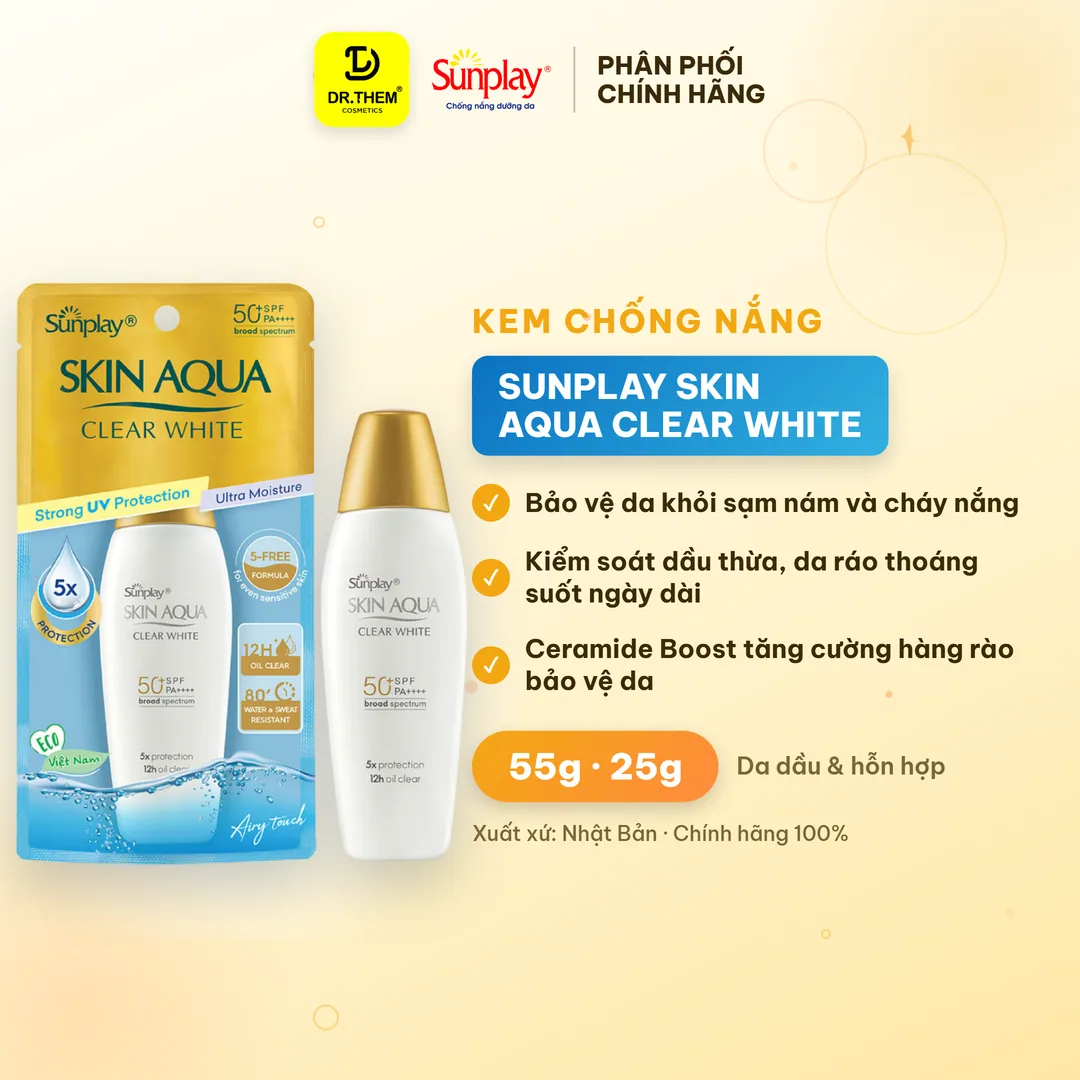 Sữa Chống Nắng Sunplay Skin Aqua Clear White SPF50+ PA++++ Dưỡng Da Sáng Mịn Kiềm Dầu 25g 55g