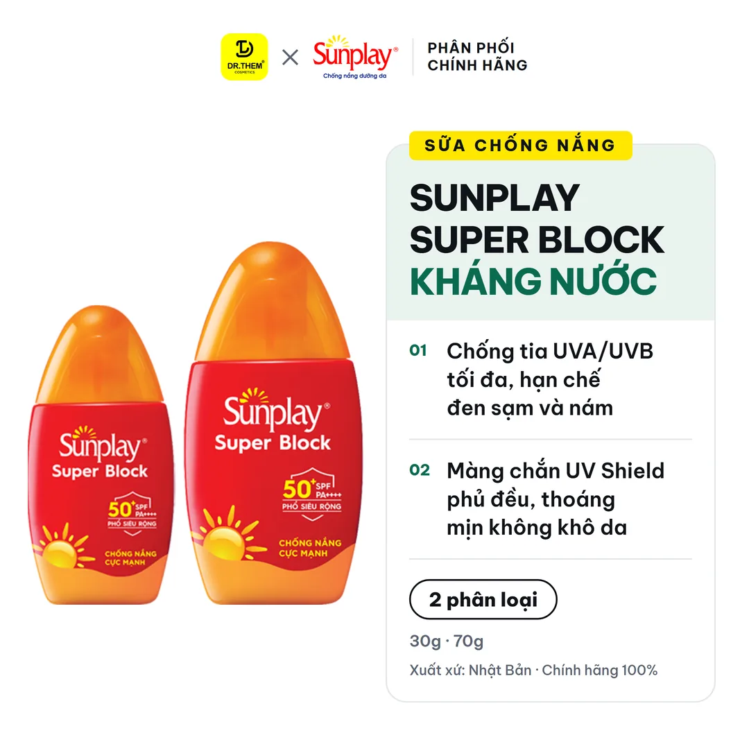 Sữa Chống Nắng Sunplay Super Block SPF50+ PA++++ Bảo Vệ Vượt Trội Kháng Nước Cho Mọi Loại Da 30g 70g
