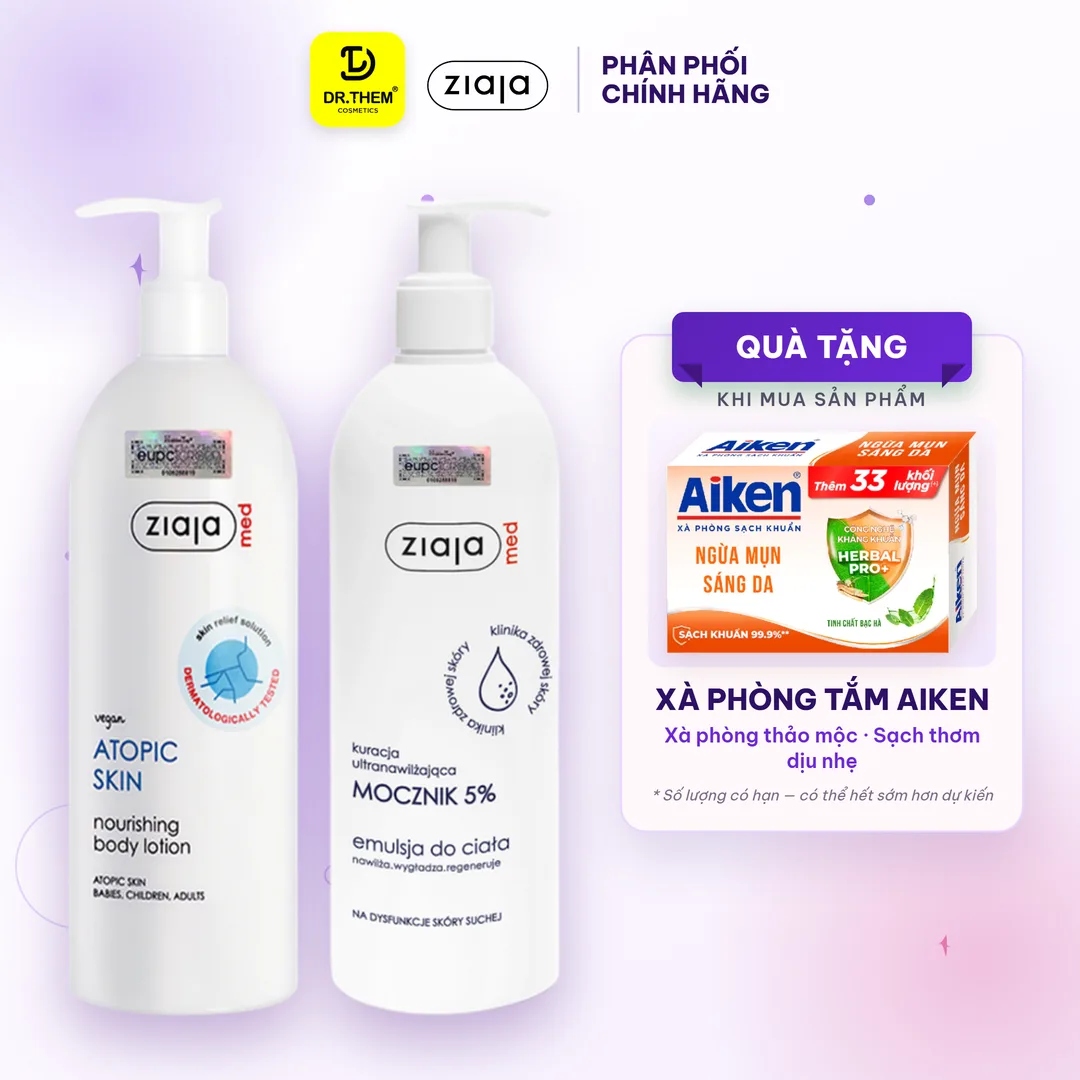 Nhũ Tương Dưỡng Thể Ziaja Med 400ml 2 Loại: Atopic Skin 1% Urê Cho Da Cơ Địa, Mocznik 5% Urê Cho Da Khô Thô Ráp 1