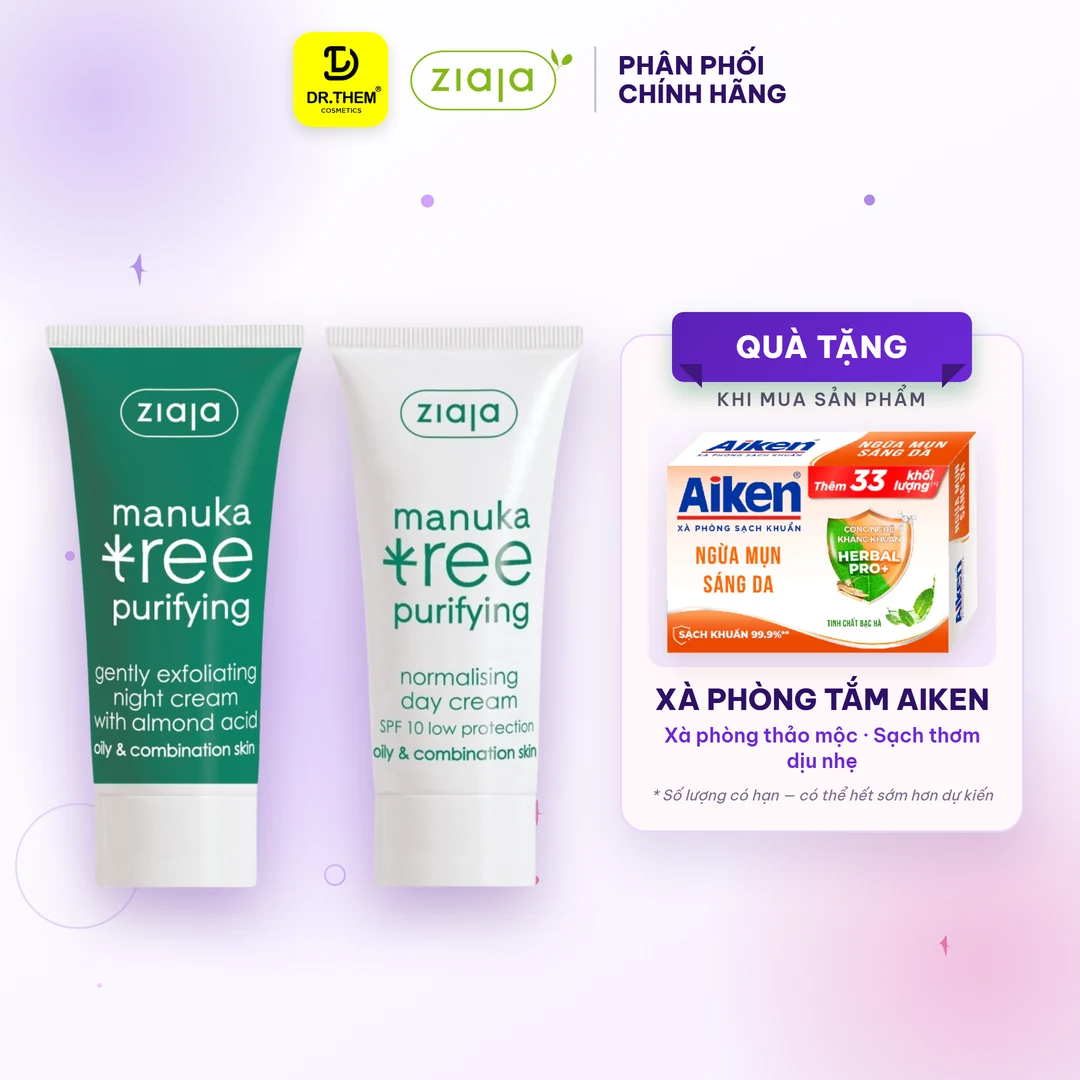 Kem Dưỡng Ziaja Manuka Tree Purifying Normalising Kiềm Dầu Cân Bằng Ngày Đêm Cho Da Dầu Mụn 50ml