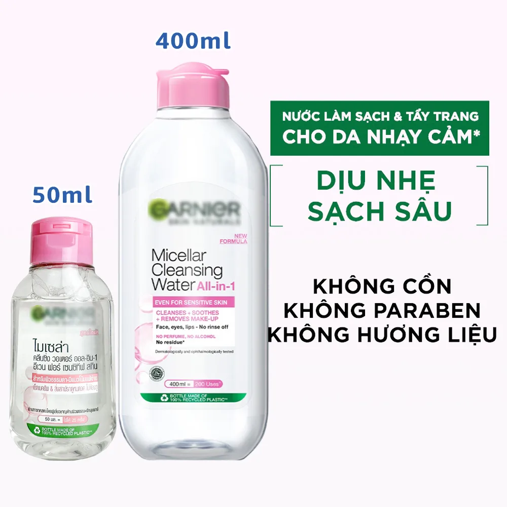 Nước Tẩy Trang Garnier Micellar Cleansing Water Làm Sạch Sâu Dịu Nhẹ 3 Trong 1 Cho Mọi Loại Da 50ml/400ml 5