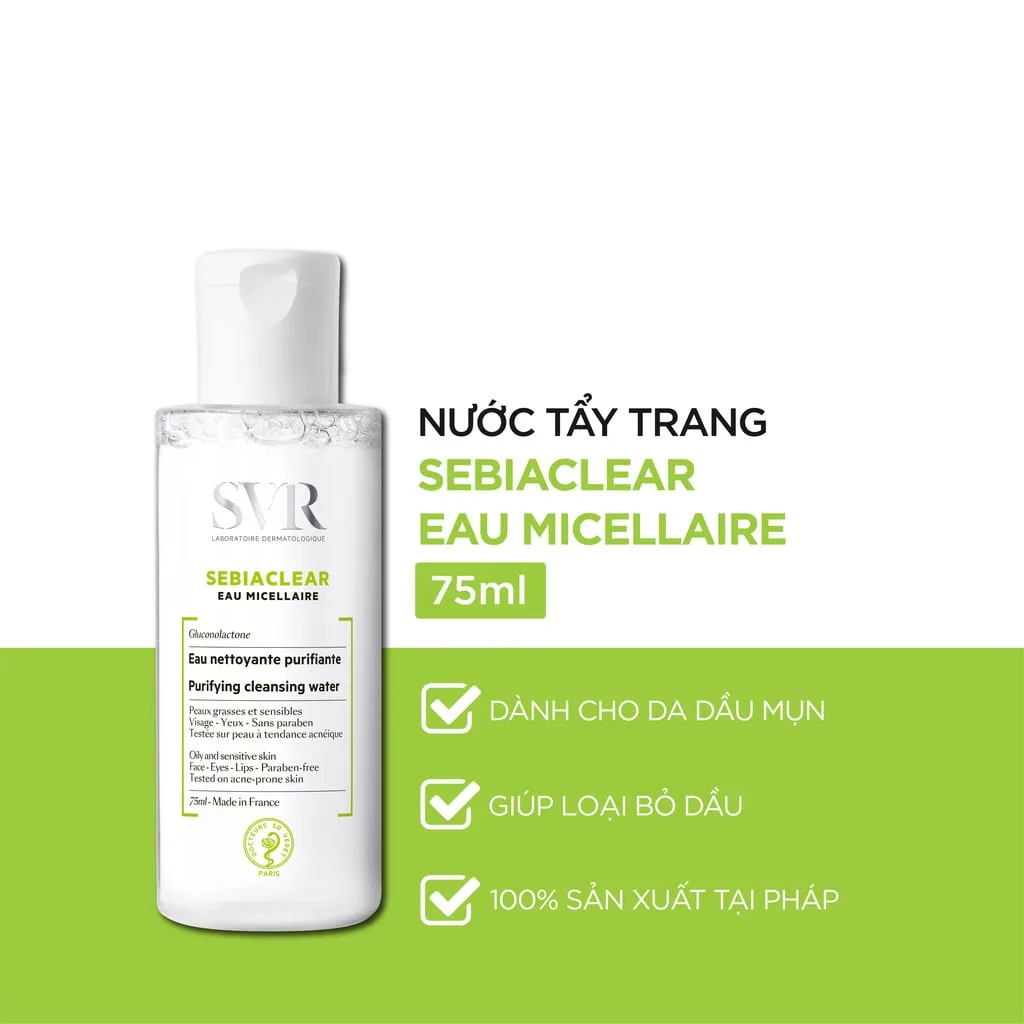 Nước Tẩy Trang SVR Sebiaclear Eau Micellaire Làm Sạch Kiềm Dầu Cho Da Hỗn Hợp Đến Da Dầu Mụn 75ml 400ml 3