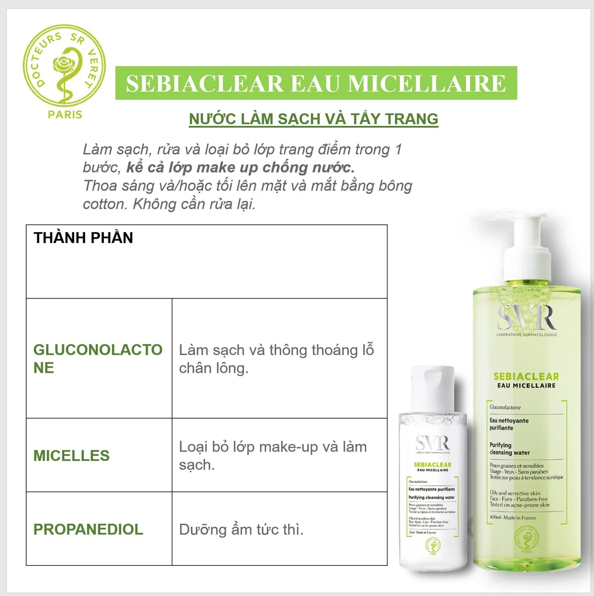 Nước Tẩy Trang SVR Sebiaclear Eau Micellaire Làm Sạch Kiềm Dầu Cho Da Hỗn Hợp Đến Da Dầu Mụn 75ml 400ml 4