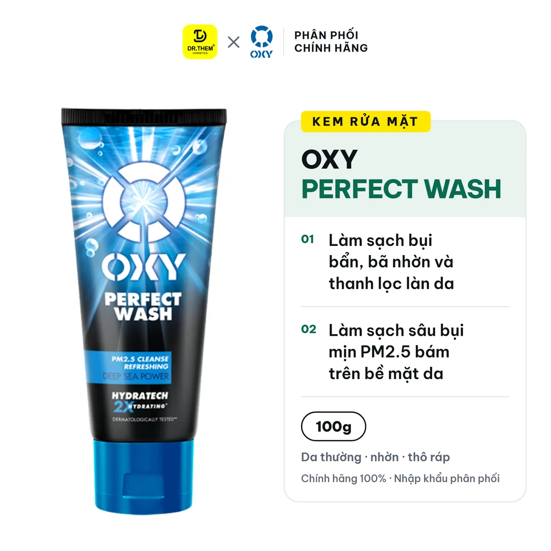 Kem Rửa Mặt OXY Perfect Wash Làm Sạch Sâu Bụi Mịn PM2.5 Bã Nhờn Và Tế Bào Chết Cho Da Thường Da Nhờn 100g
