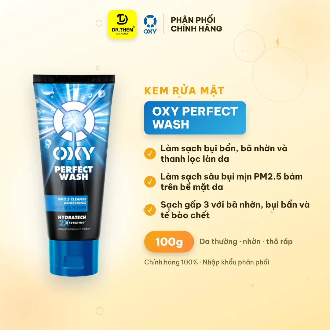 Kem Rửa Mặt OXY Perfect Wash Làm Sạch Sâu Bụi Mịn PM2.5 Bã Nhờn Và Tế Bào Chết Cho Da Thường Da Nhờn 100g