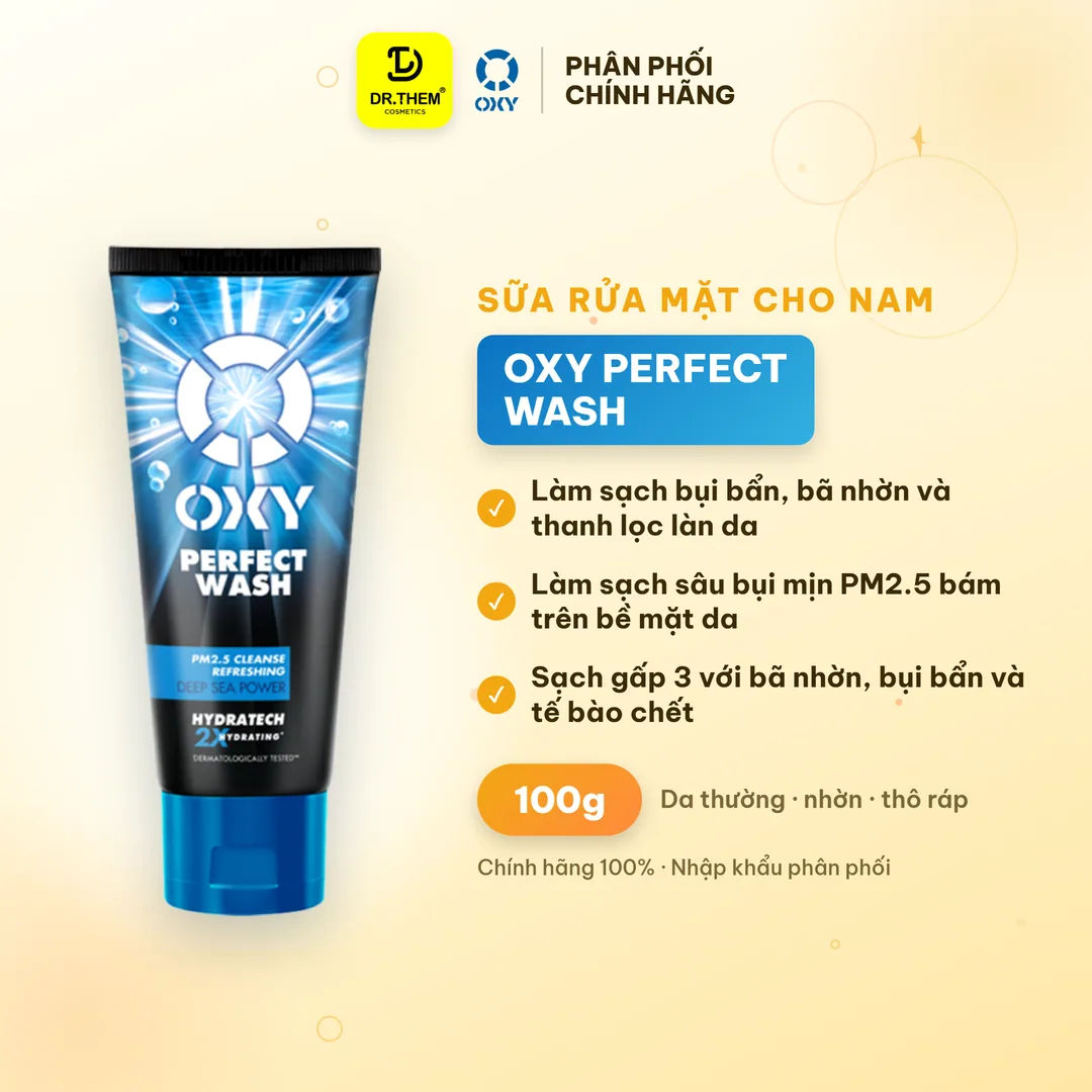 Kem Rửa Mặt OXY Perfect Wash Làm Sạch Sâu Bụi Mịn PM2.5 Bã Nhờn Và Tế Bào Chết Cho Da Thường Da Nhờn 100g