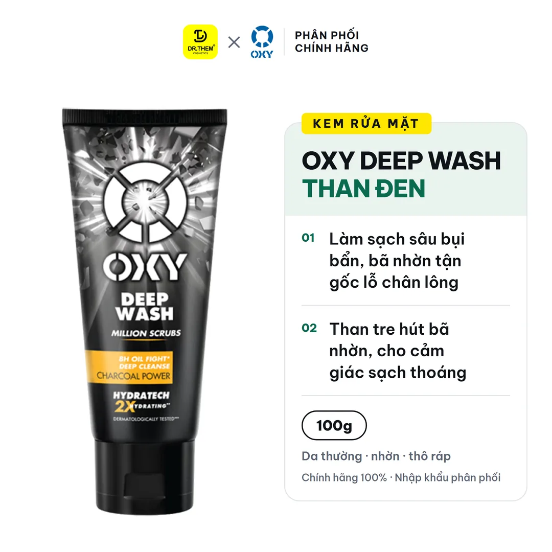 Kem Rửa Mặt OXY Deep Wash Than Đen Làm Sạch Sâu Giảm Nhờn Bóng Dầu Đến 8 Giờ Cho Da Thường Da Nhờn 100g