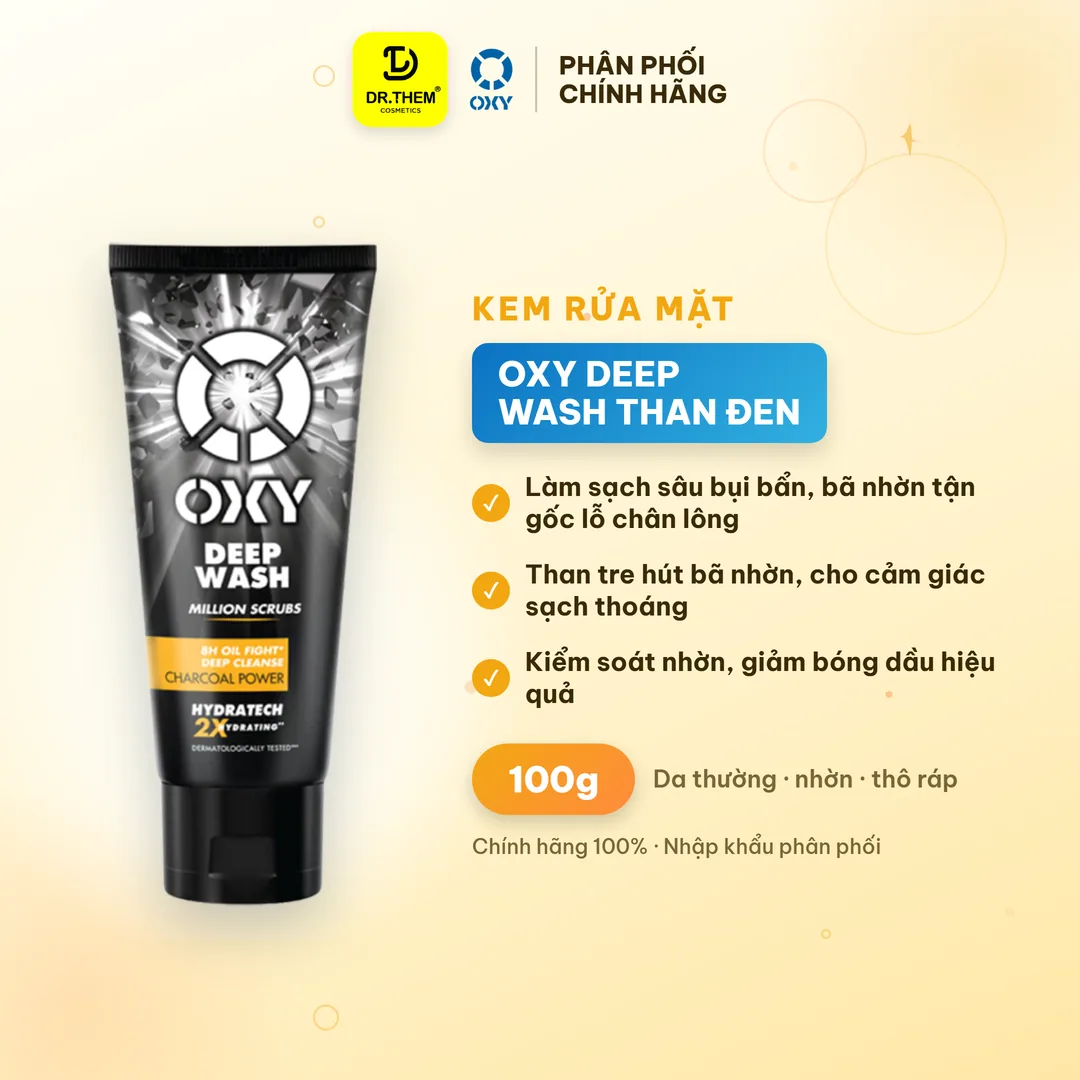 Kem Rửa Mặt OXY Deep Wash Than Đen Làm Sạch Sâu Giảm Nhờn Bóng Dầu Đến 8 Giờ Cho Da Thường Da Nhờn 100g