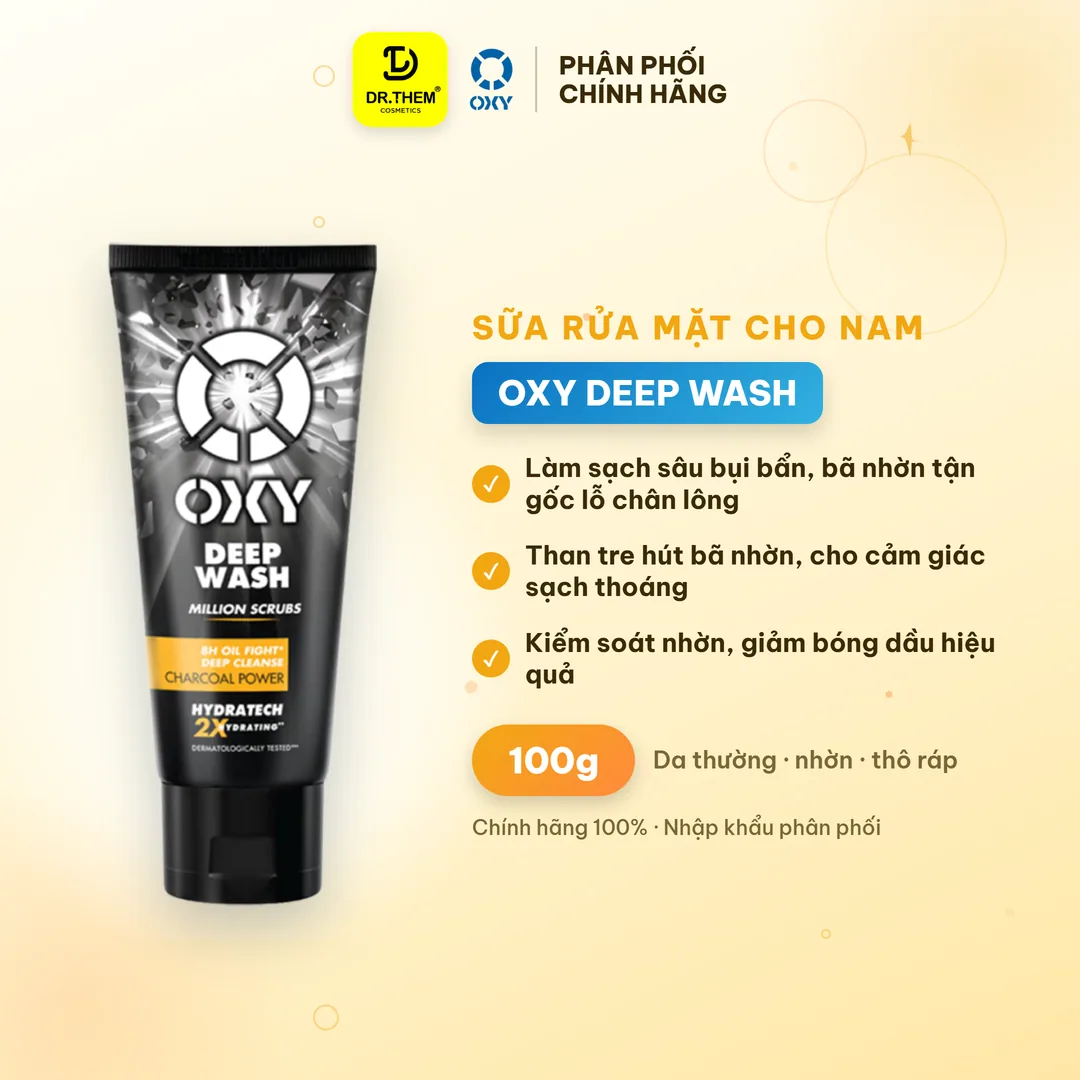 Kem Rửa Mặt OXY Deep Wash Than Đen Làm Sạch Sâu Giảm Nhờn Bóng Dầu Đến 8 Giờ Cho Da Thường Da Nhờn 100g