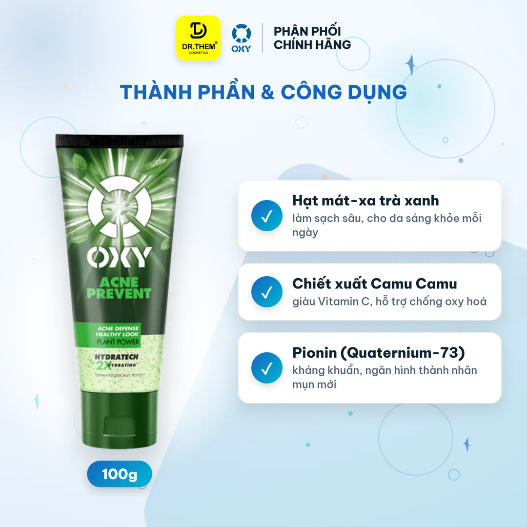 Gel Rửa Mặt OXY Acne Prevent Hạt Mát Xa Trà Xanh Làm Sạch Sâu Hỗ Trợ Ngừa Mụn Cho Da Mụn Da Nhờn 100g 4