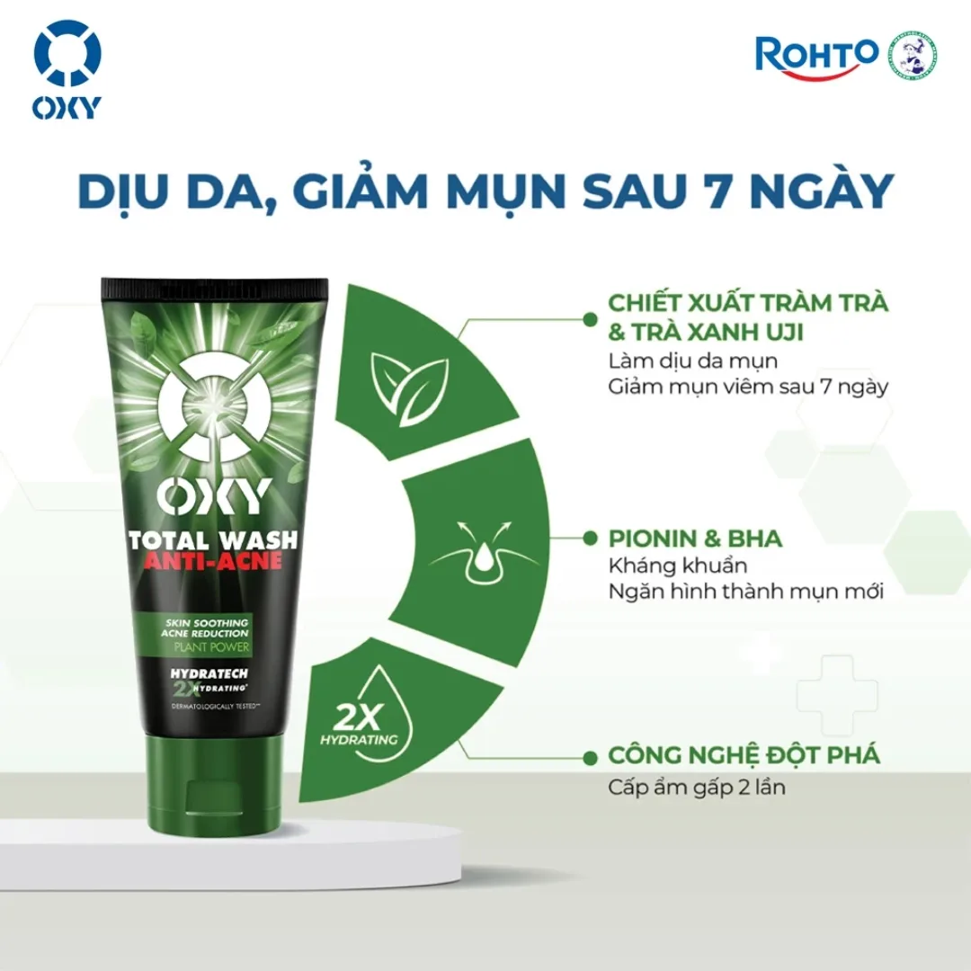 Kem Rửa Mặt OXY Total Wash Anti Acne Tràm Trà Trà Xanh Dịu Da Hỗ Trợ Giảm Mụn Cho Da Nhờn Da Mụn Nhạy Cảm 100g 3