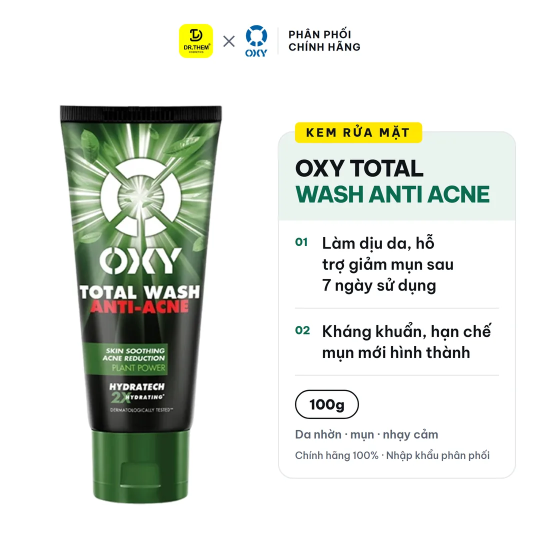 Kem Rửa Mặt OXY Total Wash Anti Acne Tràm Trà Trà Xanh Dịu Da Hỗ Trợ Giảm Mụn Cho Da Nhờn Da Mụn Nhạy Cảm 100g