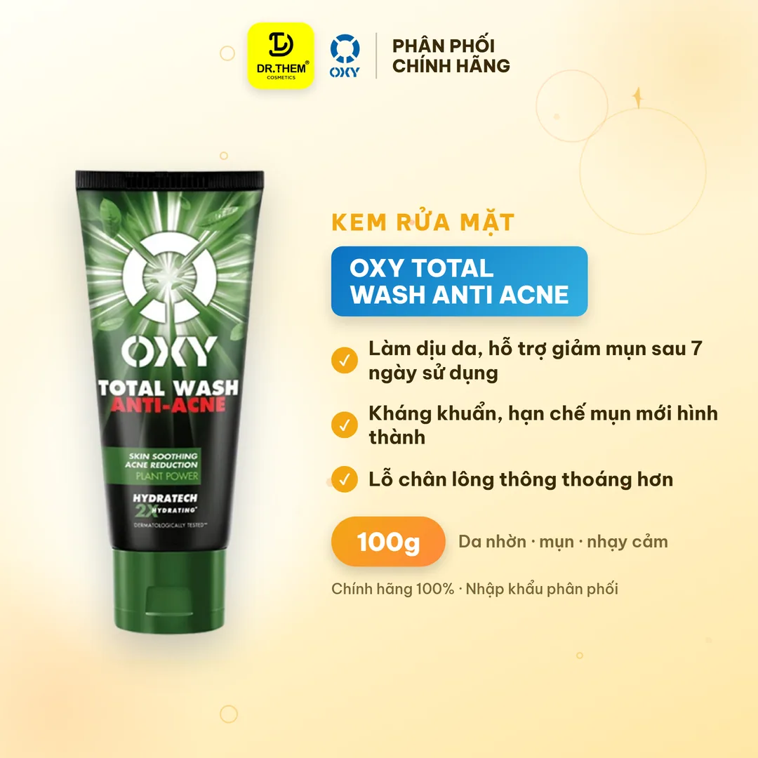 Kem Rửa Mặt OXY Total Wash Anti Acne Tràm Trà Trà Xanh Dịu Da Hỗ Trợ Giảm Mụn Cho Da Nhờn Da Mụn Nhạy Cảm 100g
