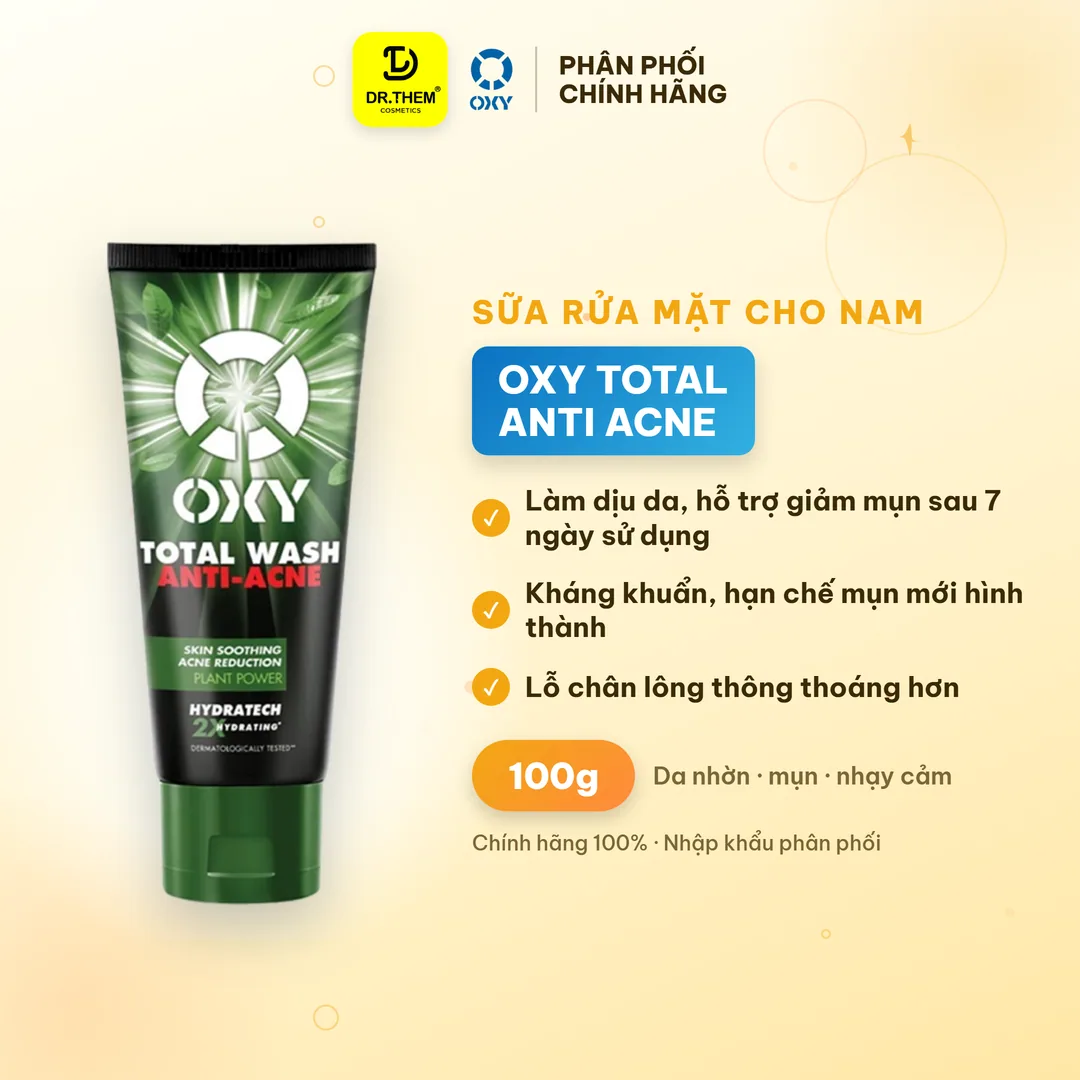 Kem Rửa Mặt OXY Total Wash Anti Acne Tràm Trà Trà Xanh Dịu Da Hỗ Trợ Giảm Mụn Cho Da Nhờn Da Mụn Nhạy Cảm 100g