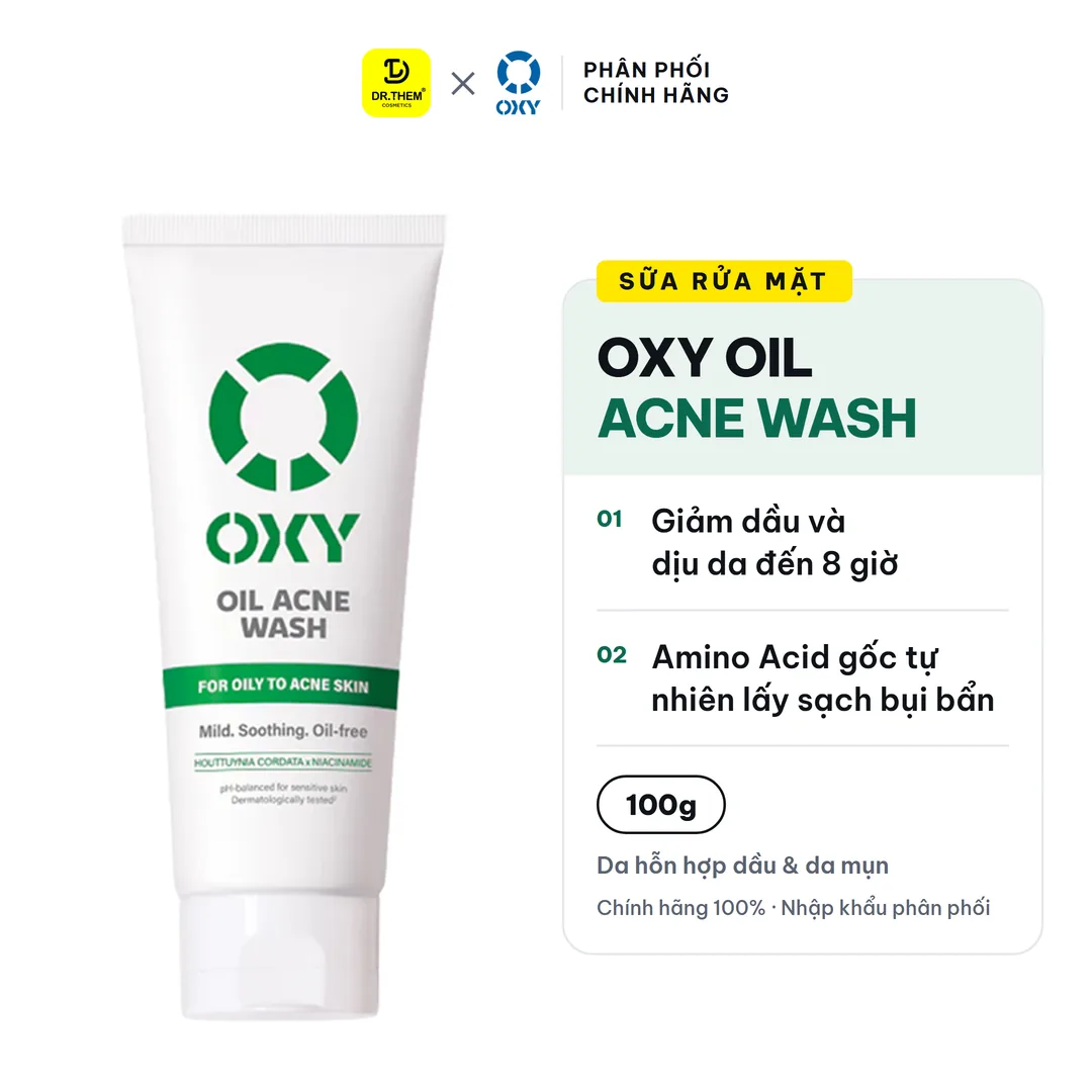 Sữa Rửa Mặt OXY Oil Acne Wash Giảm Dầu Và Dịu Da 8 Giờ Hỗ Trợ Ngừa Mụn Cho Da Hỗn Hợp Thiên Dầu Da Mụn 100g