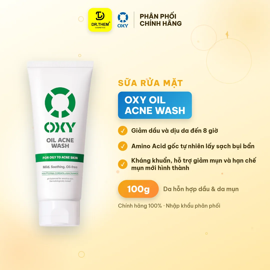 Sữa Rửa Mặt OXY Oil Acne Wash Giảm Dầu Và Dịu Da 8 Giờ Hỗ Trợ Ngừa Mụn Cho Da Hỗn Hợp Thiên Dầu Da Mụn 100g