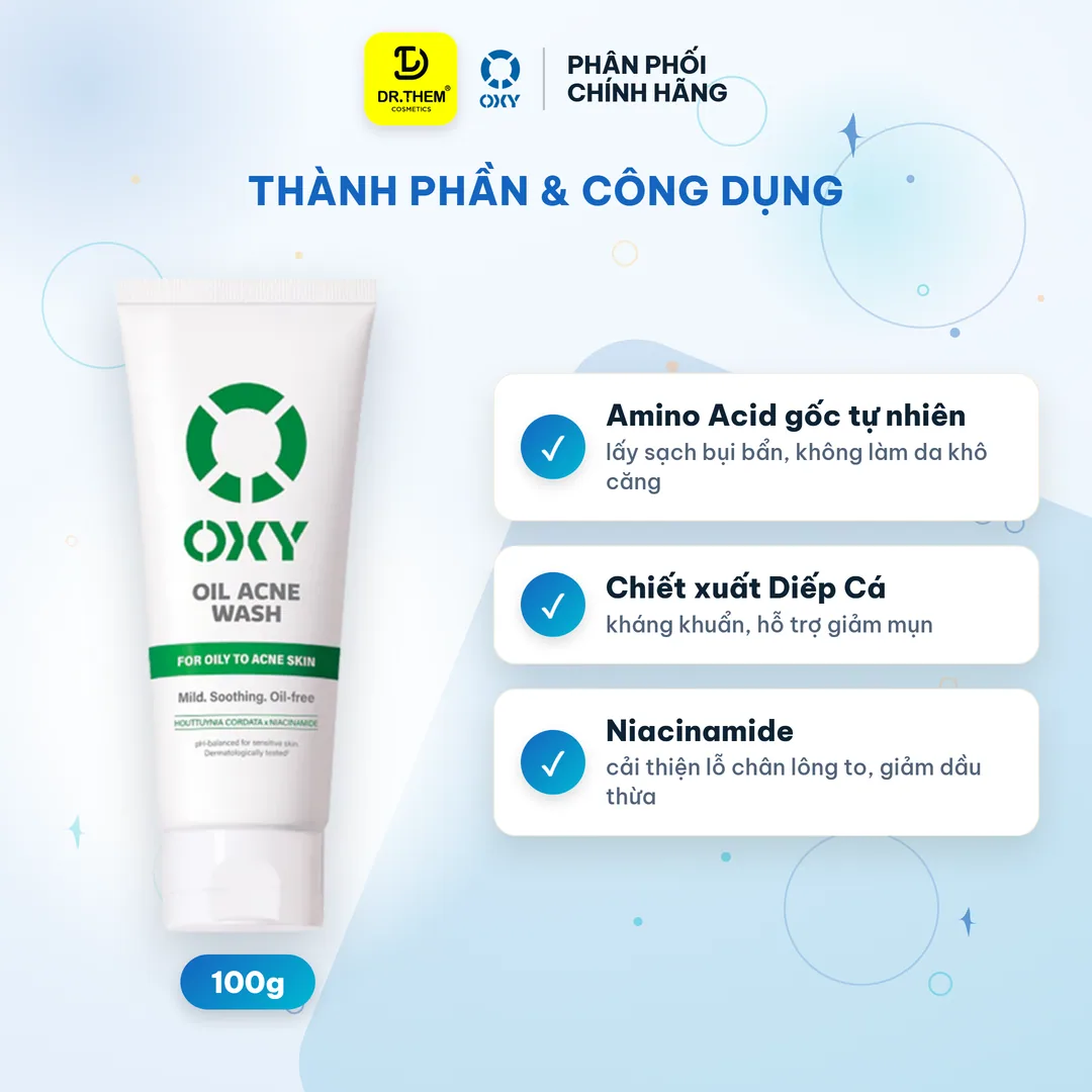 Sữa Rửa Mặt OXY Oil Acne Wash Giảm Dầu Và Dịu Da 8 Giờ Hỗ Trợ Ngừa Mụn Cho Da Hỗn Hợp Thiên Dầu Da Mụn 100g 8