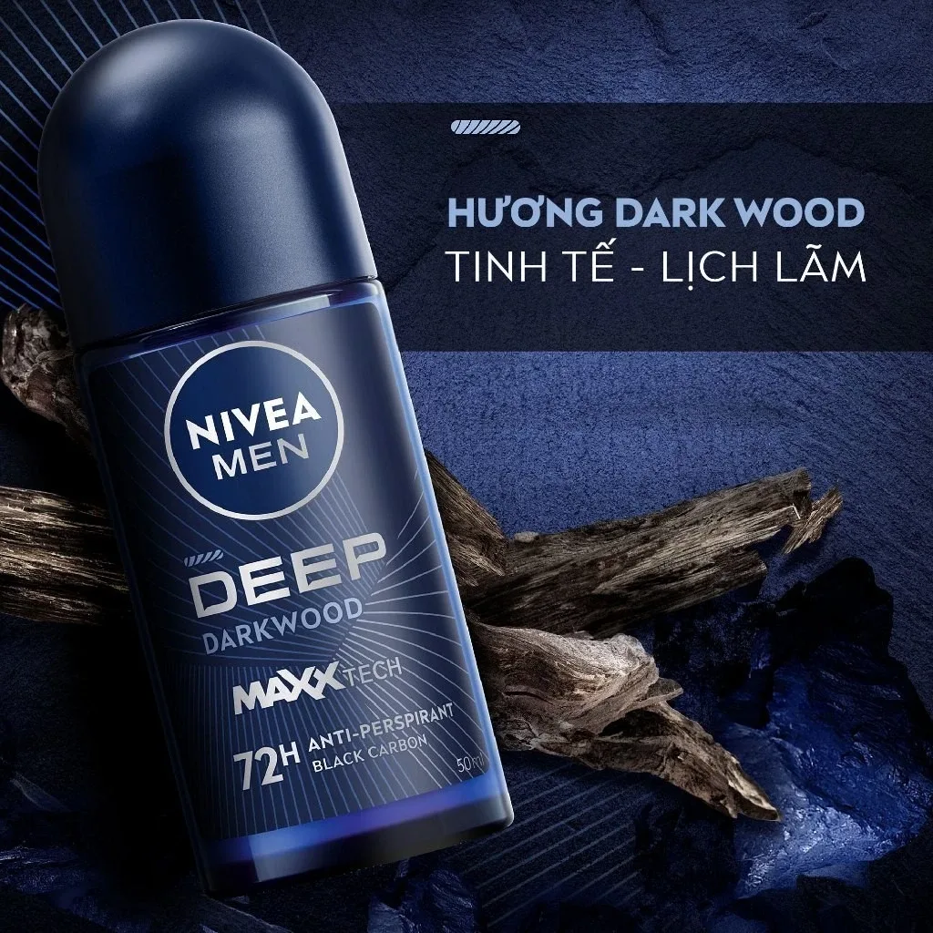Lăn Ngăn Mùi NIVEA MEN Deep Than Đen Hương Gỗ Đen Khóa Mùi Giảm Tiết Mồ Hôi 72H 50ml 7
