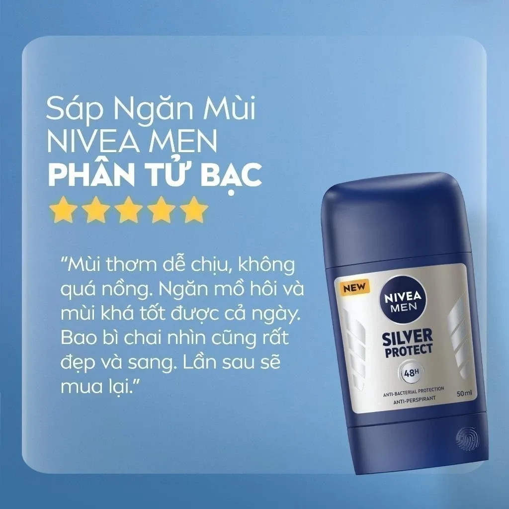 Sáp Ngăn Mùi NIVEA MEN Silver Protect Phân Tử Bạc Kháng Khuẩn Khô Thoáng 72H Cho Nam 50ml 8