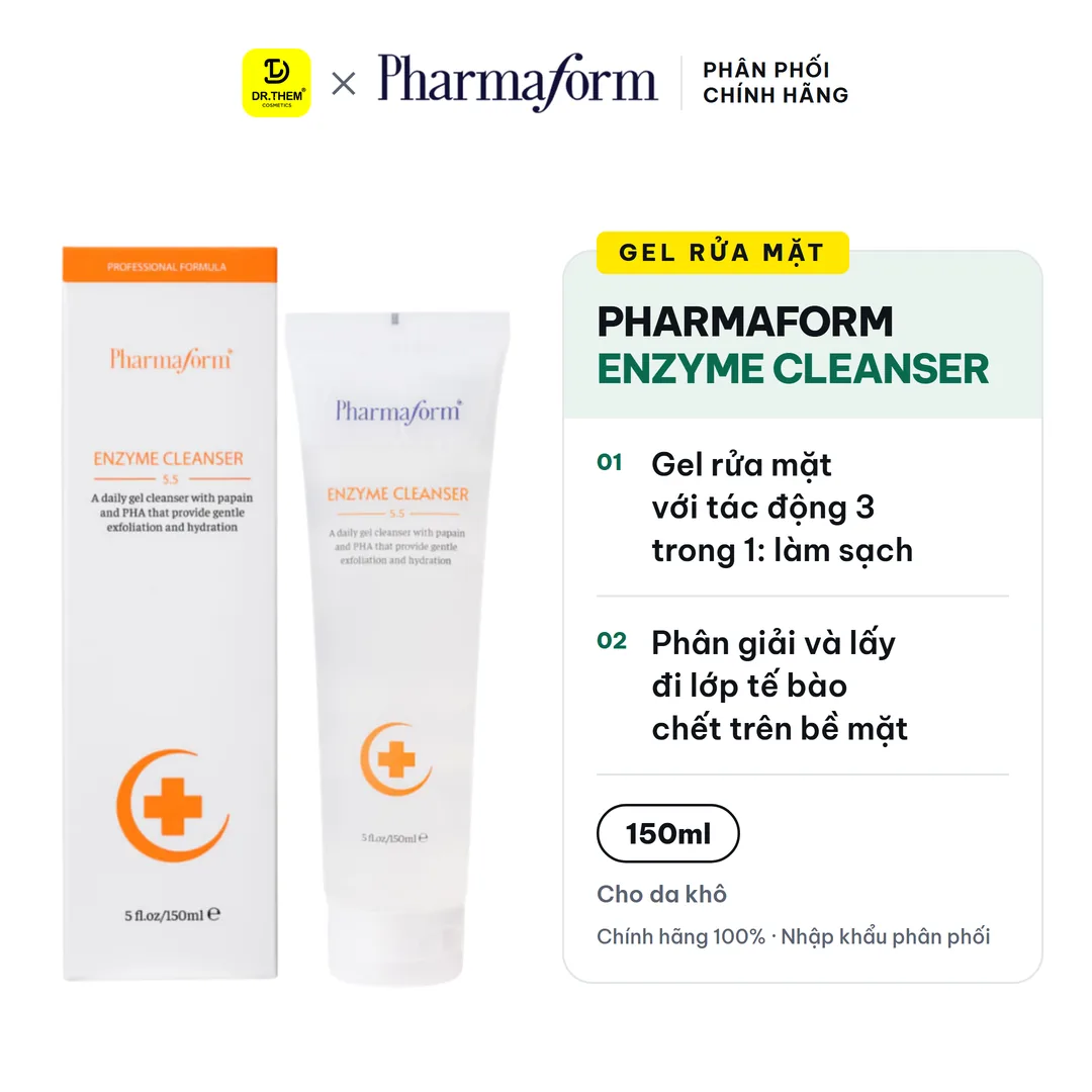 Gel Rửa Mặt Pharmaform Enzyme Cleanser Làm Sạch Dịu Nhẹ Tẩy Tế Bào Chết Cấp Ẩm Giảm Mẩn Đỏ Cho Da Mụn Da Khô Nhạy Cảm 150ml