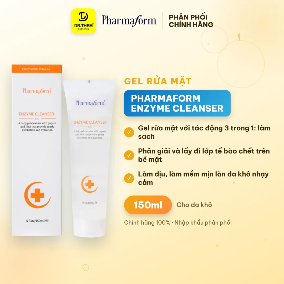Gel Rửa Mặt Pharmaform Enzyme Cleanser Làm Sạch Dịu Nhẹ Tẩy Tế Bào Chết Cấp Ẩm Giảm Mẩn Đỏ Cho Da Mụn Da Khô Nhạy Cảm 150ml