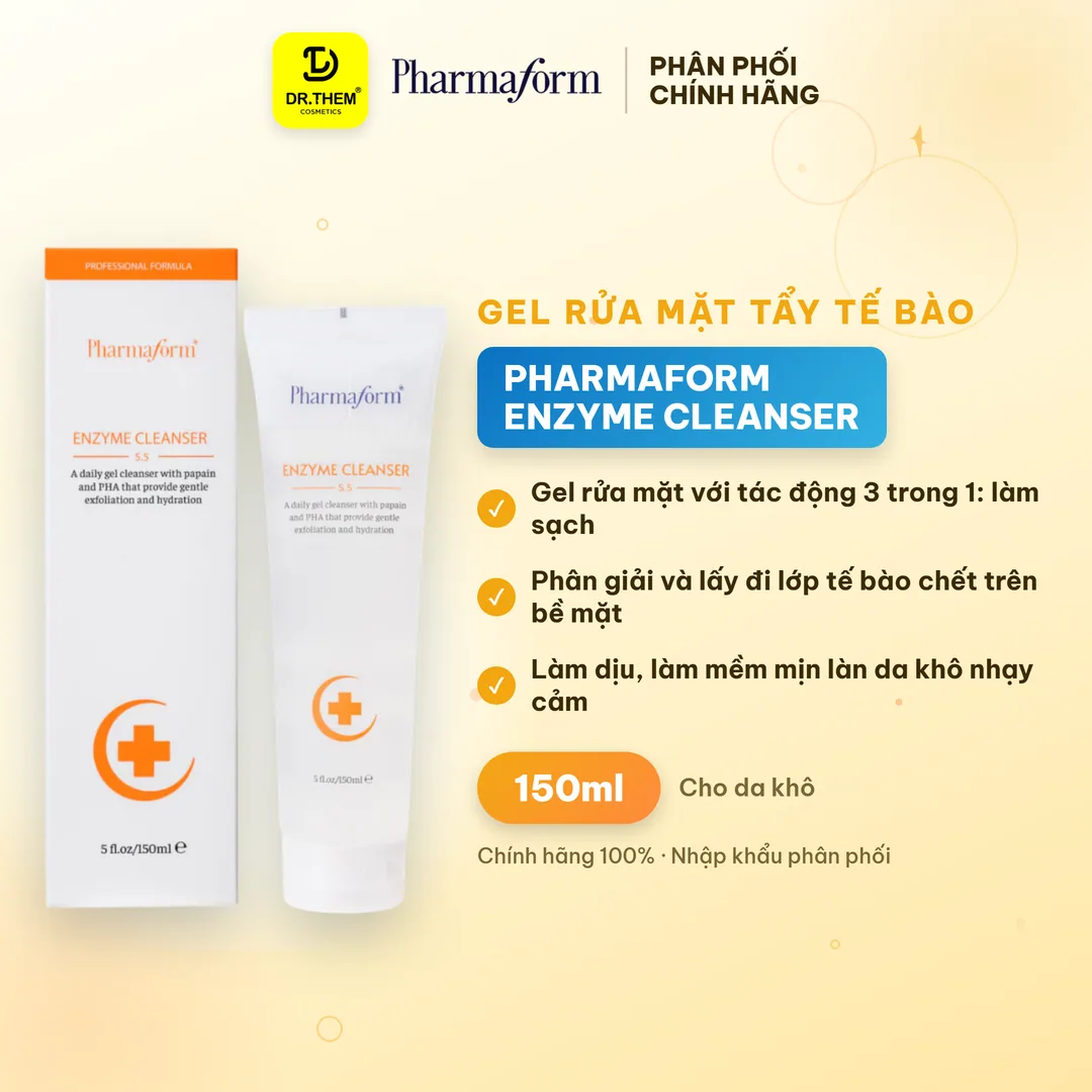 Gel Rửa Mặt Pharmaform Enzyme Cleanser Làm Sạch Dịu Nhẹ Tẩy Tế Bào Chết Cấp Ẩm Giảm Mẩn Đỏ Cho Da Mụn Da Khô Nhạy Cảm 150ml