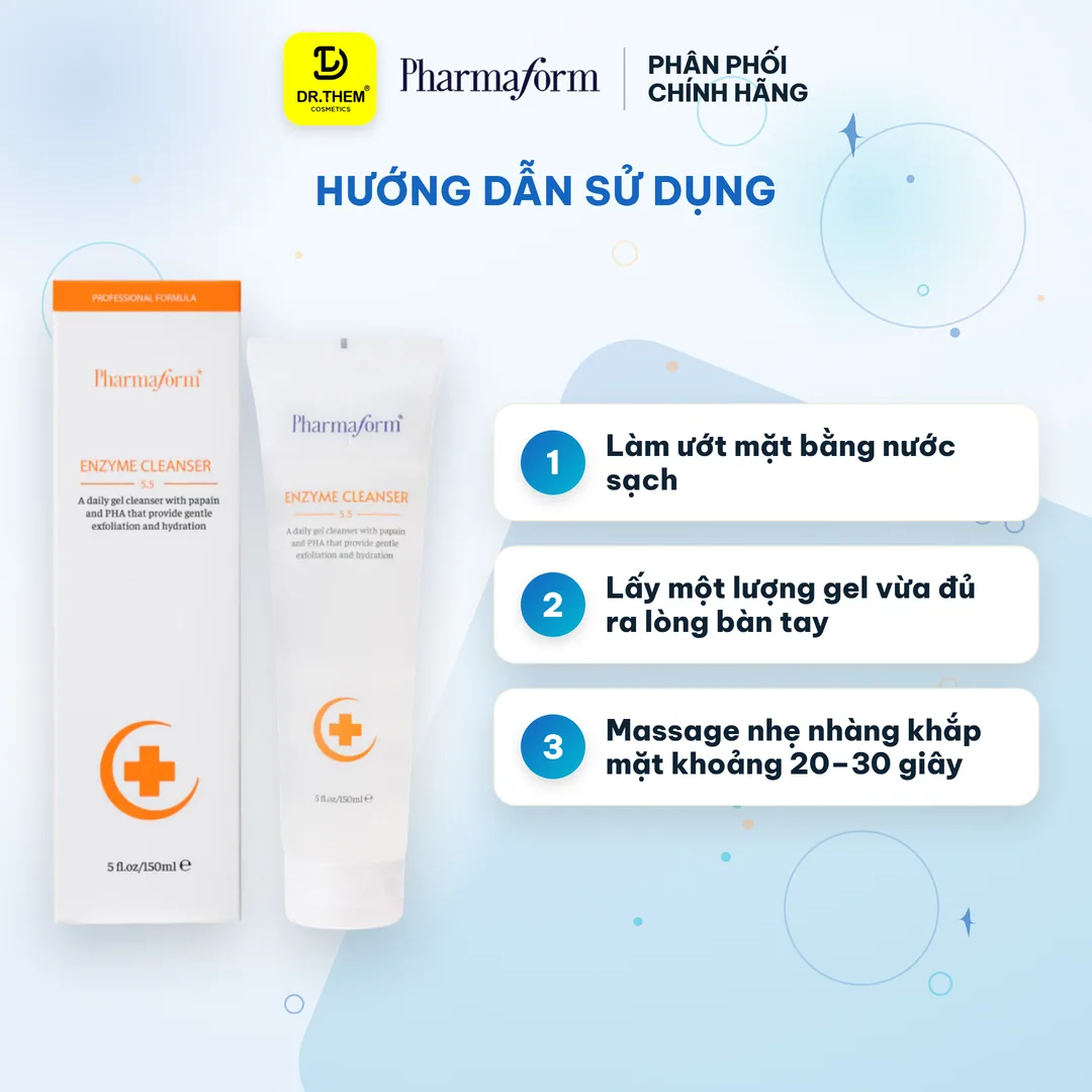 Gel Rửa Mặt Pharmaform Enzyme Cleanser Làm Sạch Dịu Nhẹ Tẩy Tế Bào Chết Cấp Ẩm Giảm Mẩn Đỏ Cho Da Mụn Da Khô Nhạy Cảm 150ml 4