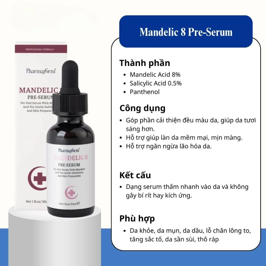 Tinh Chất Pharmaform Mandelic 8 Pre Serum Tẩy Tế Bào Chết Dịu Nhẹ Hỗ Trợ Làm Đều Màu Da Sáng Mịn 30ml 2
