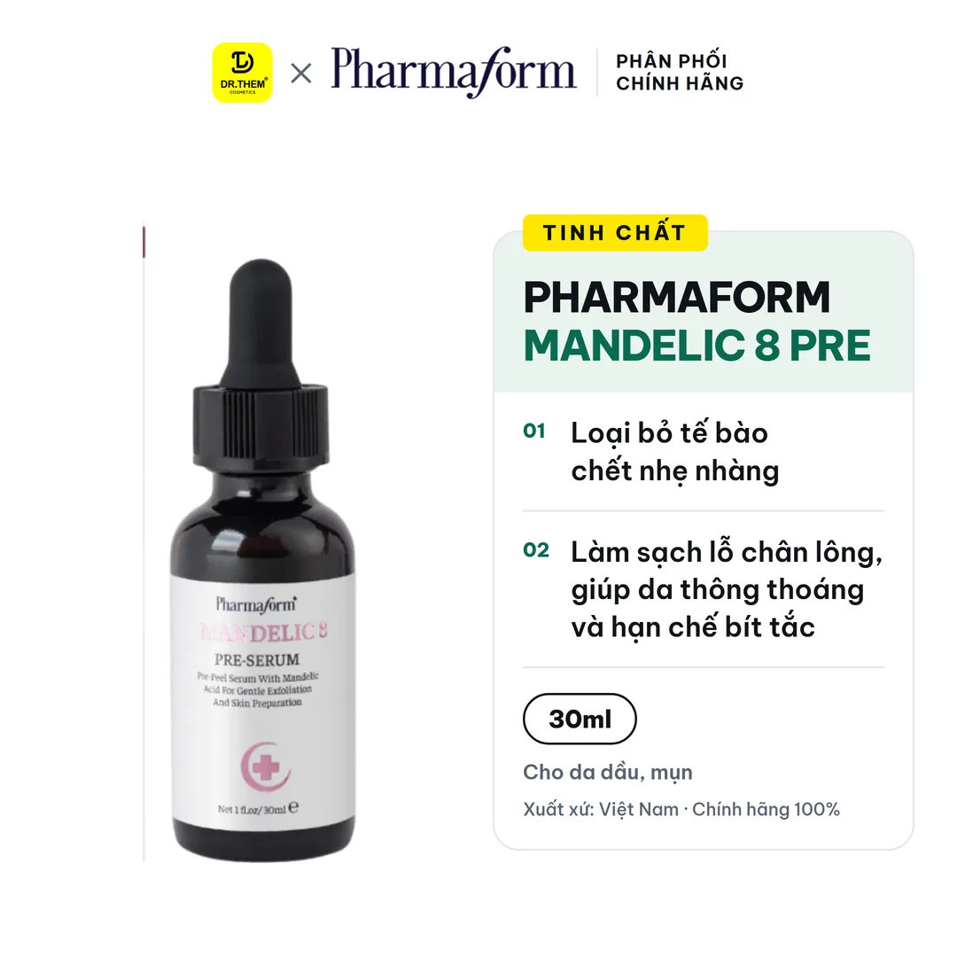 Tinh Chất Pharmaform Mandelic 8 Pre Serum Tẩy Tế Bào Chết Dịu Nhẹ Hỗ Trợ Làm Đều Màu Da Sáng Mịn 30ml