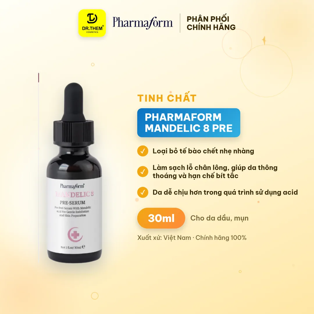 Tinh Chất Pharmaform Mandelic 8 Pre Serum Tẩy Tế Bào Chết Dịu Nhẹ Hỗ Trợ Làm Đều Màu Da Sáng Mịn 30ml