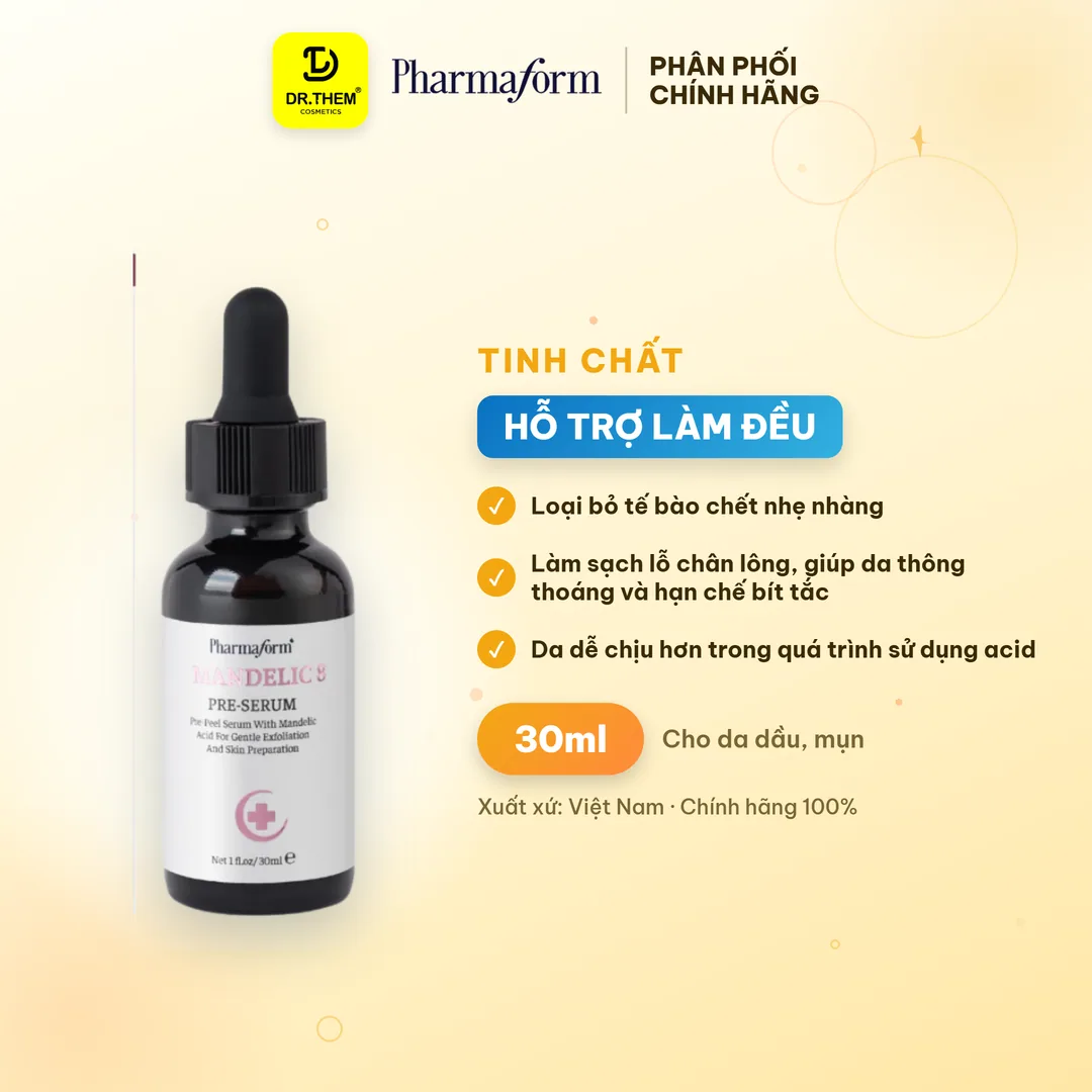 Tinh Chất Pharmaform Mandelic 8 Pre Serum Tẩy Tế Bào Chết Dịu Nhẹ Hỗ Trợ Làm Đều Màu Da Sáng Mịn 30ml