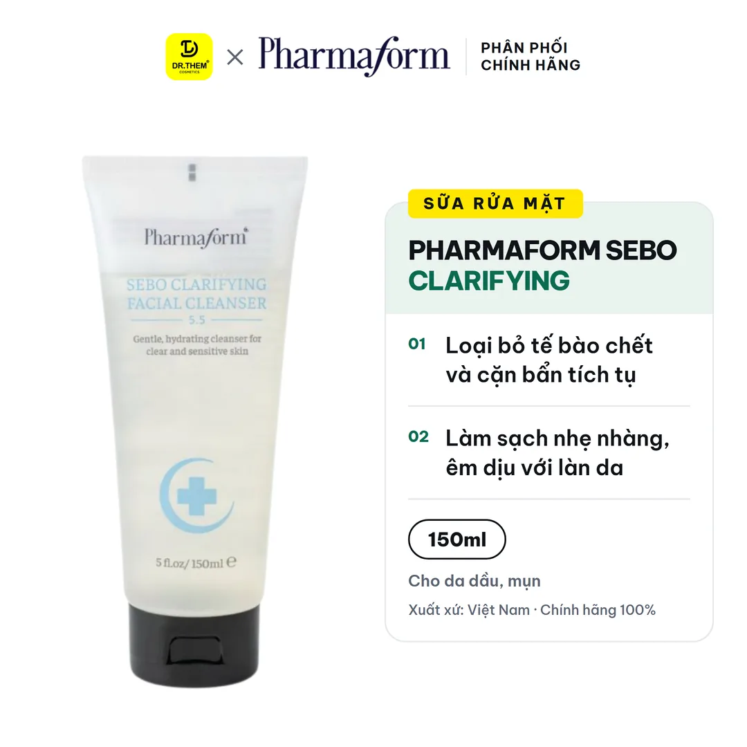 Sữa Rửa Mặt Pharmaform Sebo Clarifying Facial Cleanser Làm Sạch Sâu Loại Bỏ Bã Nhờn Cấp Ẩm Cho Da Dầu Mụn 150ml