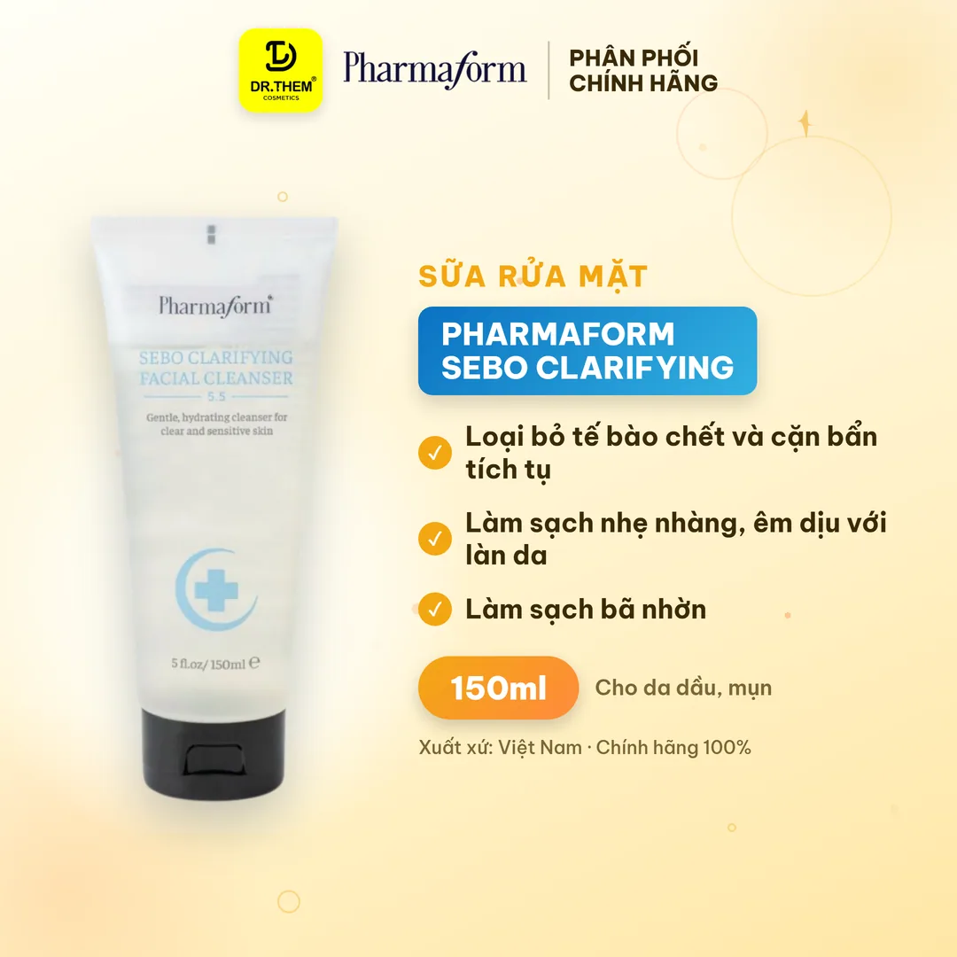 Sữa Rửa Mặt Pharmaform Sebo Clarifying Facial Cleanser Làm Sạch Sâu Loại Bỏ Bã Nhờn Cấp Ẩm Cho Da Dầu Mụn 150ml