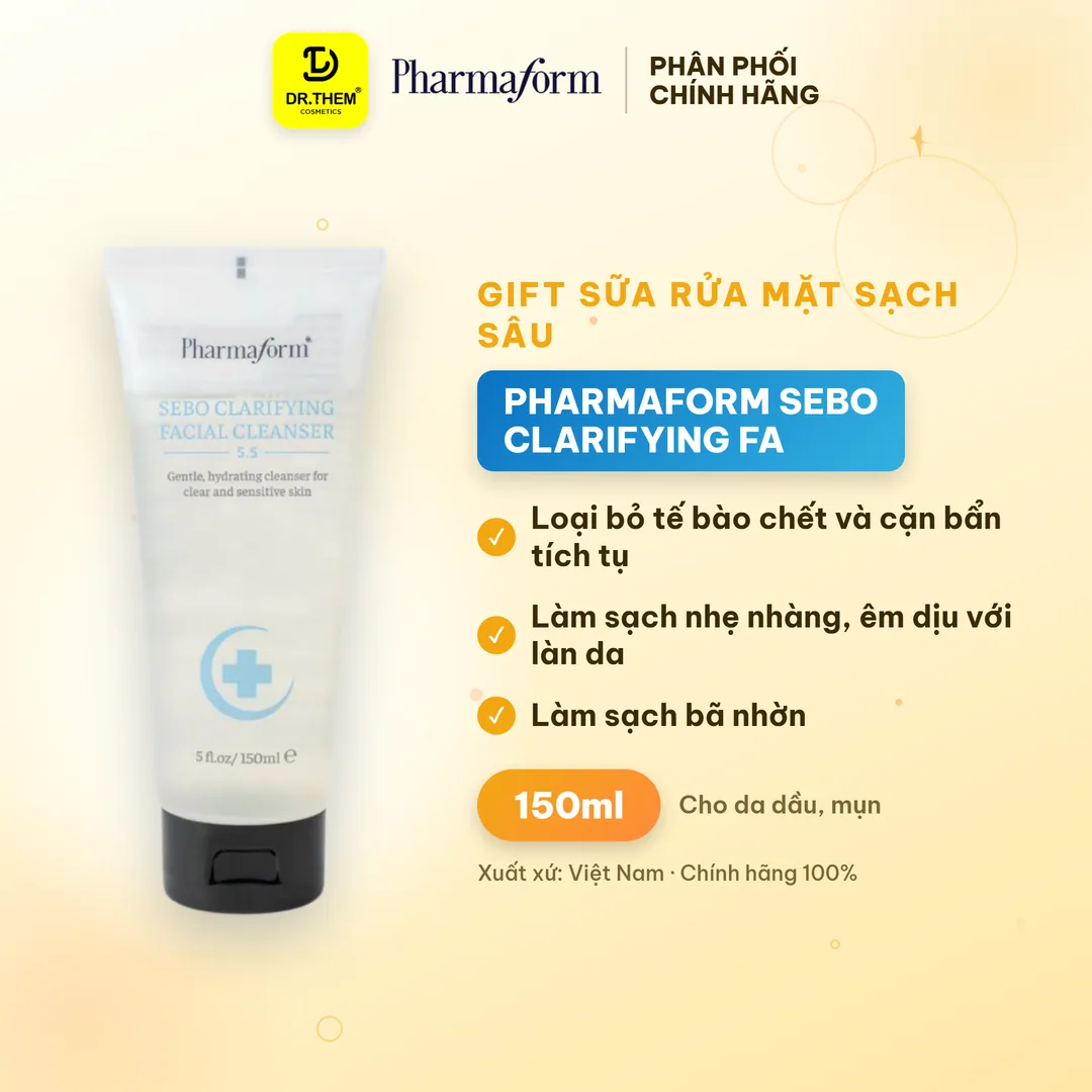 Sữa Rửa Mặt Pharmaform Sebo Clarifying Facial Cleanser Làm Sạch Sâu Loại Bỏ Bã Nhờn Cấp Ẩm Cho Da Dầu Mụn 150ml