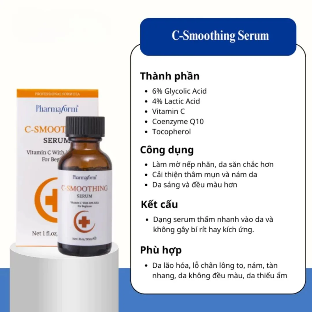Tinh Chất Pharmaform C Smoothing Serum Vitamin C Và 10% AHA Làm Sáng Da Hỗ Trợ Chống Lão Hóa 30ml 2