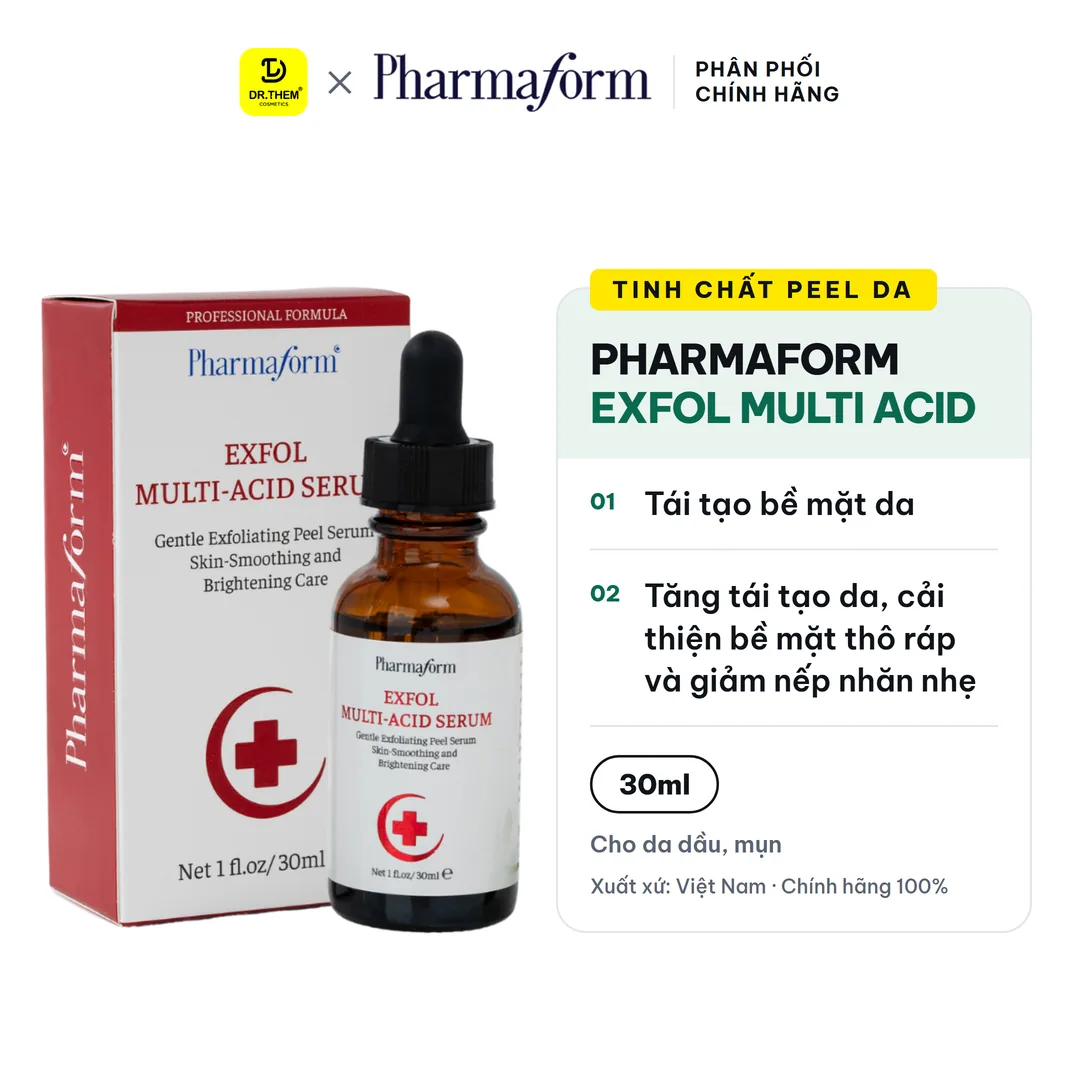 Tinh Chất Peel Da Pharmaform Exfol Multi Acid Peel Tái Tạo Làm Sáng Căng Bóng Da Cho Da Dầu Mụn 30ml