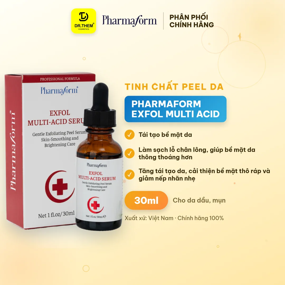 Tinh Chất Peel Da Pharmaform Exfol Multi Acid Peel Tái Tạo Làm Sáng Căng Bóng Da Cho Da Dầu Mụn 30ml