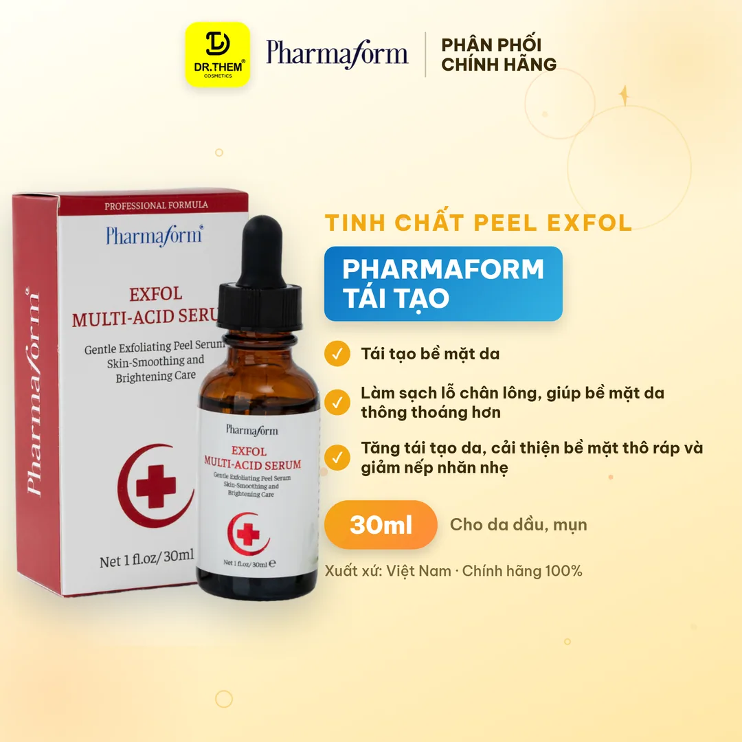 Tinh Chất Peel Da Pharmaform Exfol Multi Acid Peel Tái Tạo Làm Sáng Căng Bóng Da Cho Da Dầu Mụn 30ml