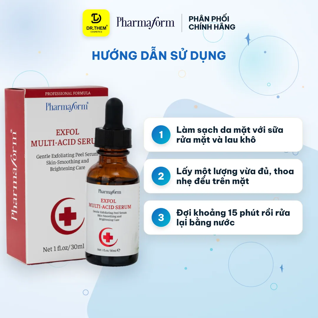 Tinh Chất Peel Da Pharmaform Exfol Multi Acid Peel Tái Tạo Làm Sáng Căng Bóng Da Cho Da Dầu Mụn 30ml 6