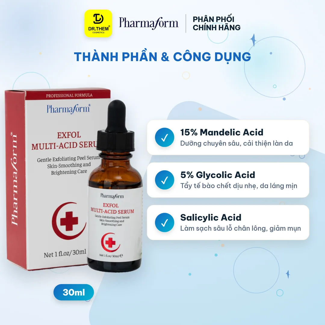 Tinh Chất Peel Da Pharmaform Exfol Multi Acid Peel Tái Tạo Làm Sáng Căng Bóng Da Cho Da Dầu Mụn 30ml 5