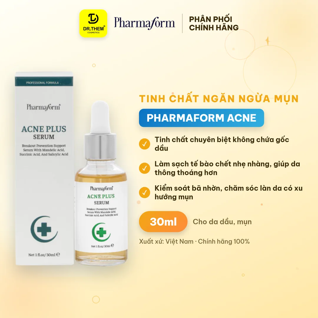 Tinh Chất Pharmaform Acne Plus Serum Ngăn Ngừa Mụn Kiểm Soát Dầu Nhờn Se Khít Lỗ Chân Lông Cho Da Mụn 30ml