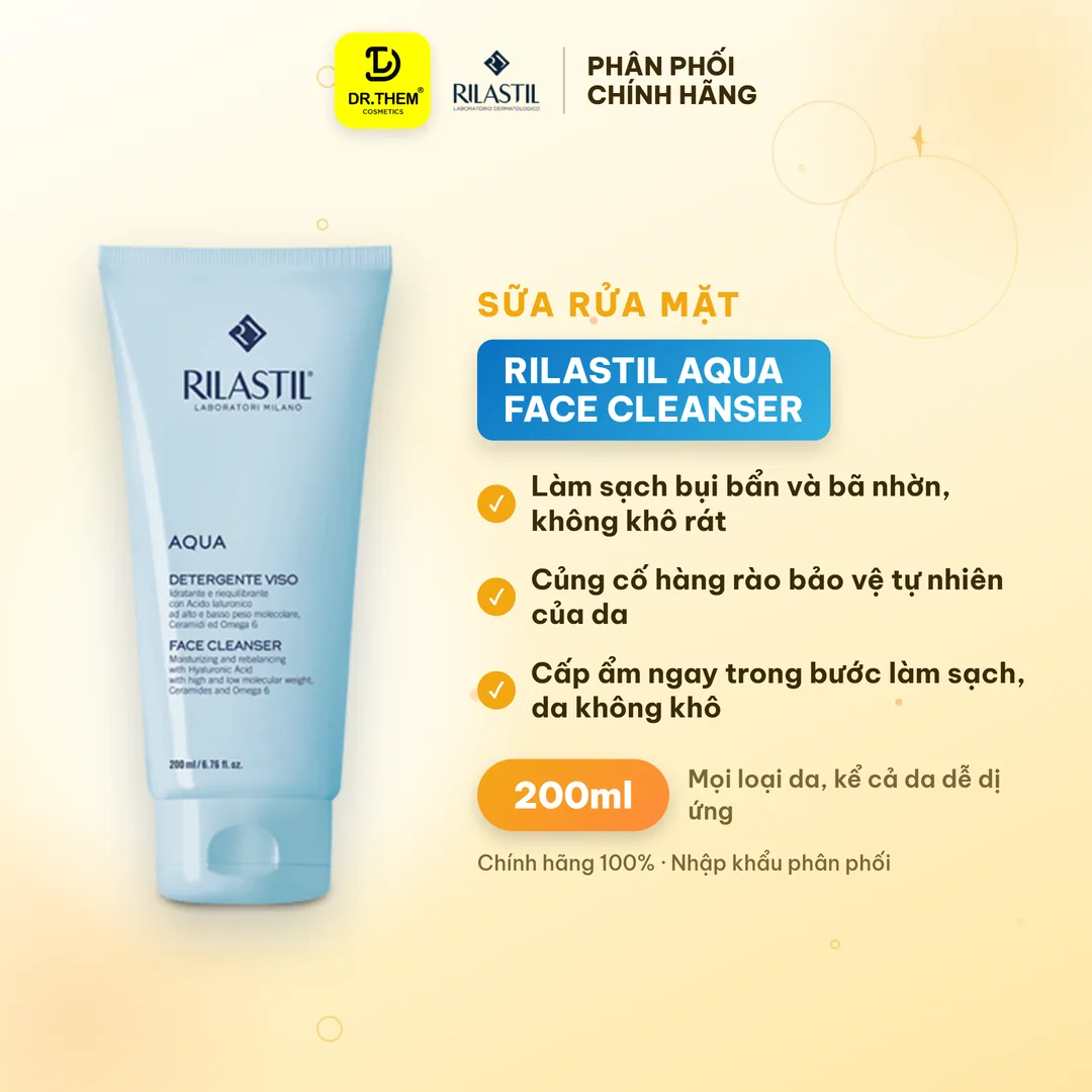 Sữa Rửa Mặt Dưỡng Ẩm Rilastil Aqua Face Cleanser Làm Sạch Dịu Nhẹ Bổ Sung Ceramide Cho Da Nhạy Cảm 200ml