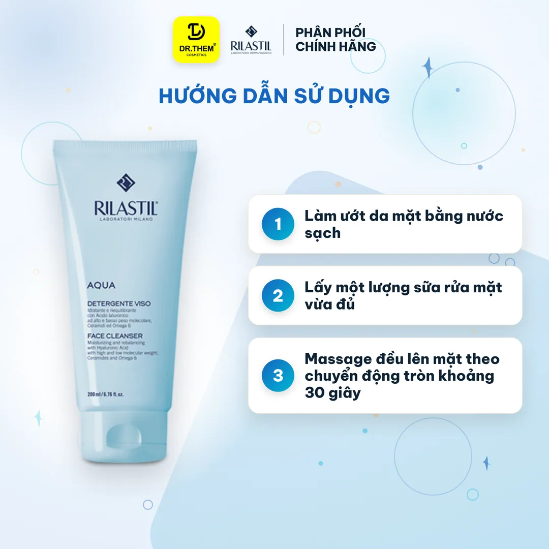 Sữa Rửa Mặt Dưỡng Ẩm Rilastil Aqua Face Cleanser Làm Sạch Dịu Nhẹ Bổ Sung Ceramide Cho Da Nhạy Cảm 200ml 5